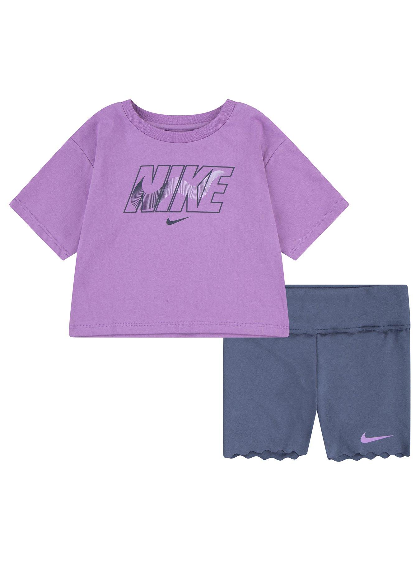 undefined Kids Girls Swoosh S/s T-shirt And Bike Short Set - Purple
