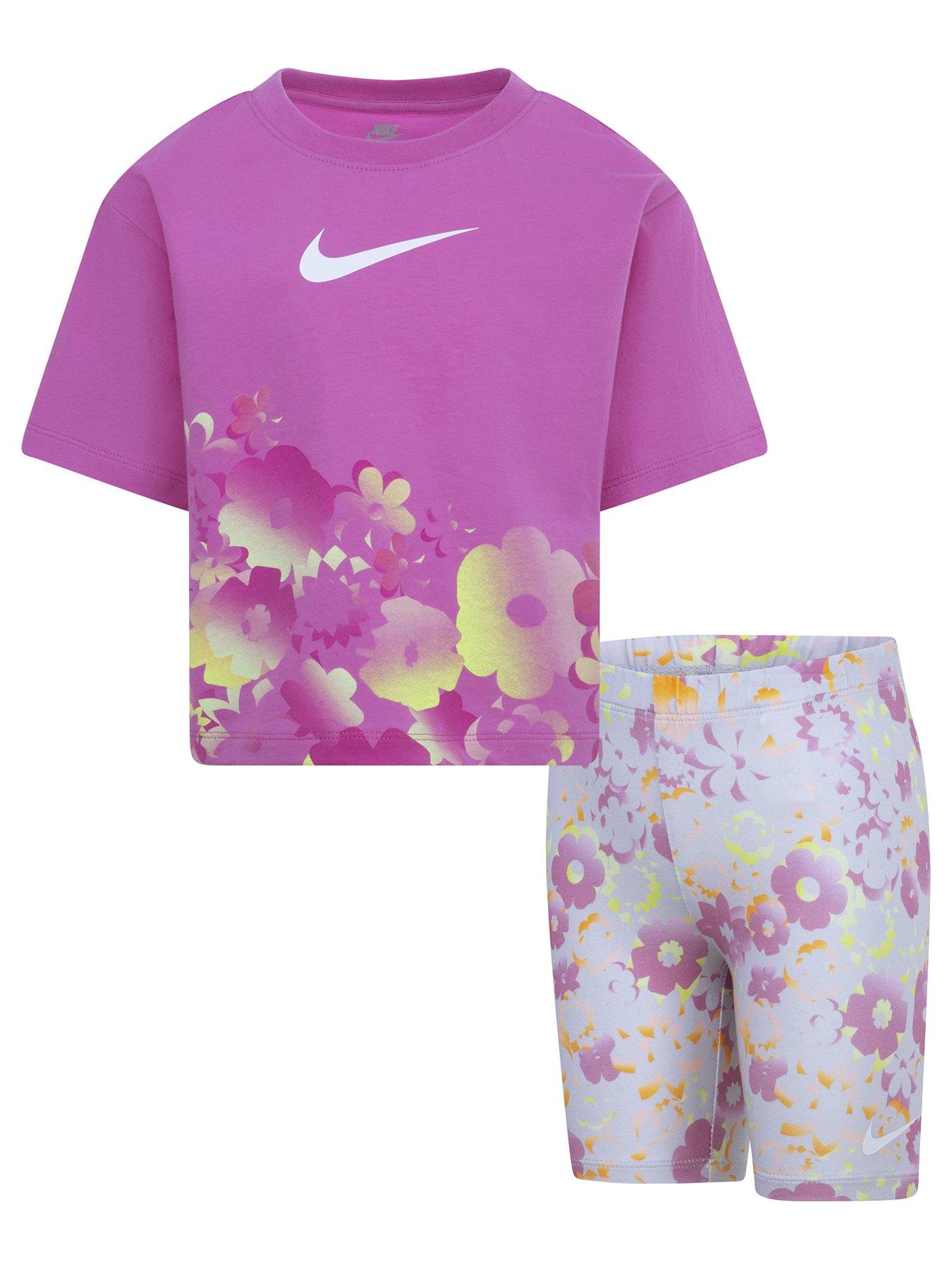 undefined Kids Girls Floral S/s T-shirt And Bike Short Set - Pink