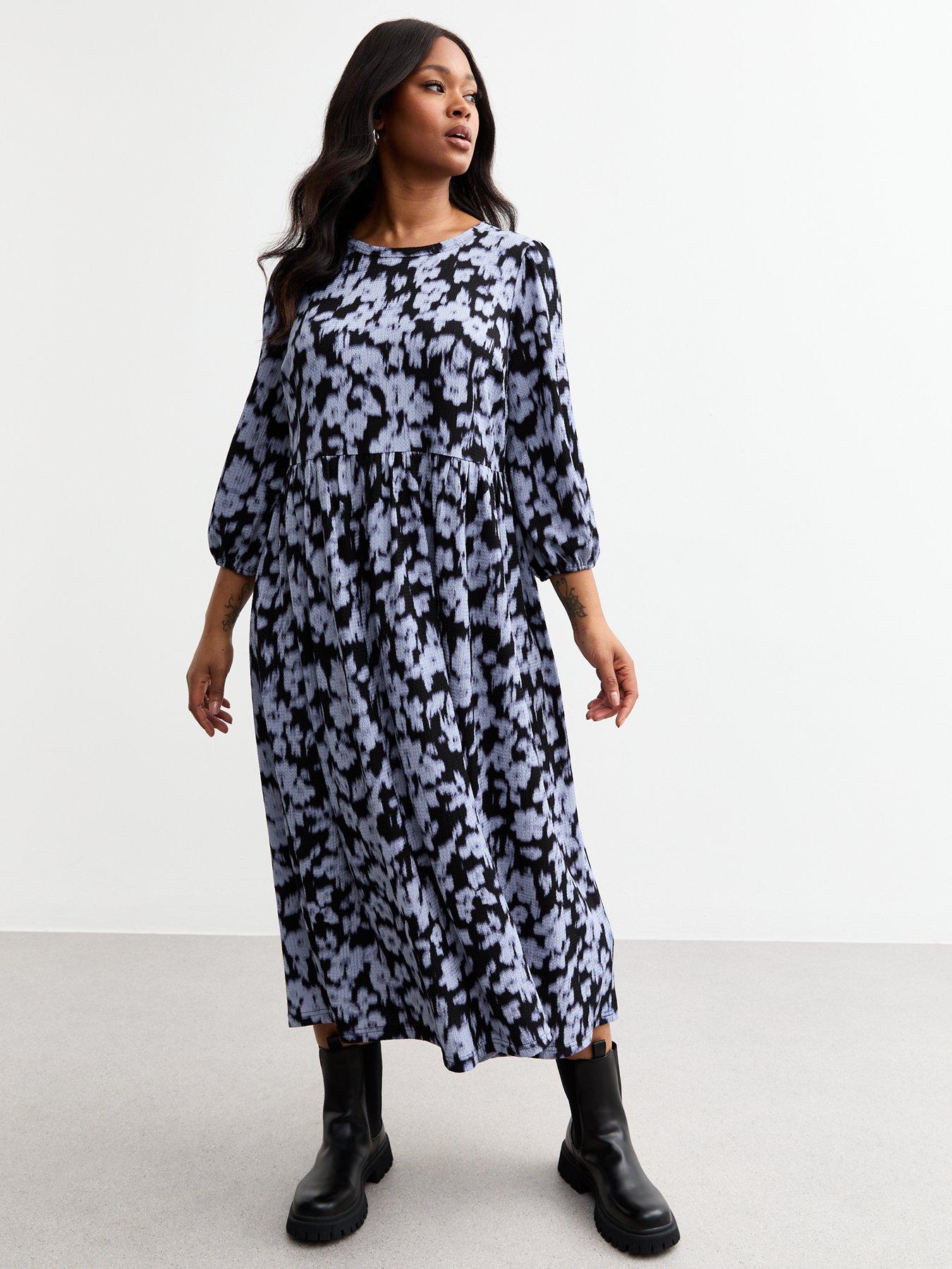 undefined Curves Floral Crinkled Jersey Midi Dress - Blue