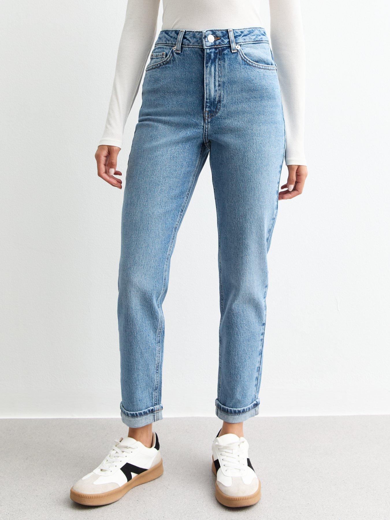 undefined Blue High Waist Cuff Mom Jeans