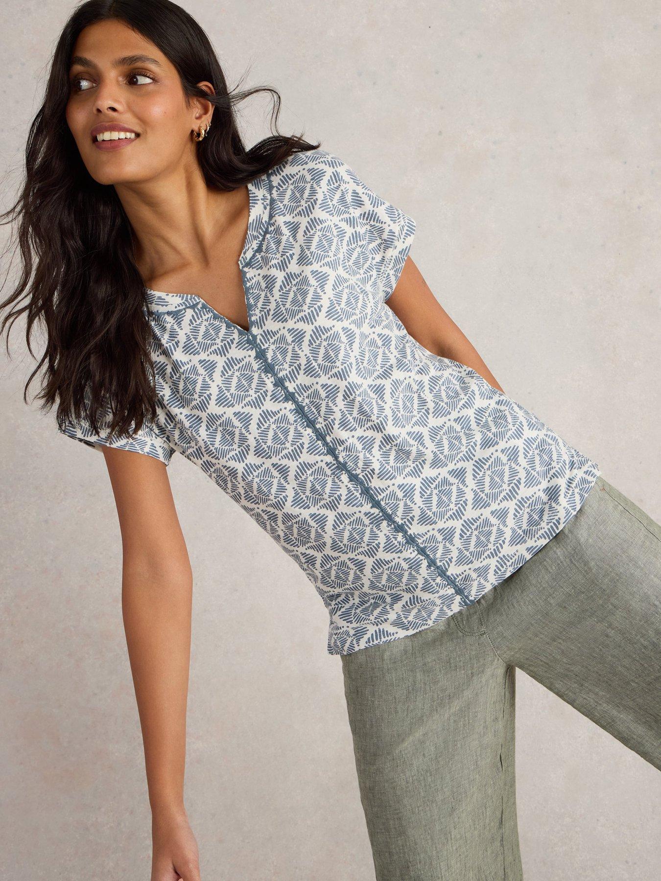 undefined Nelly Notch Embroidered Tee - Blue