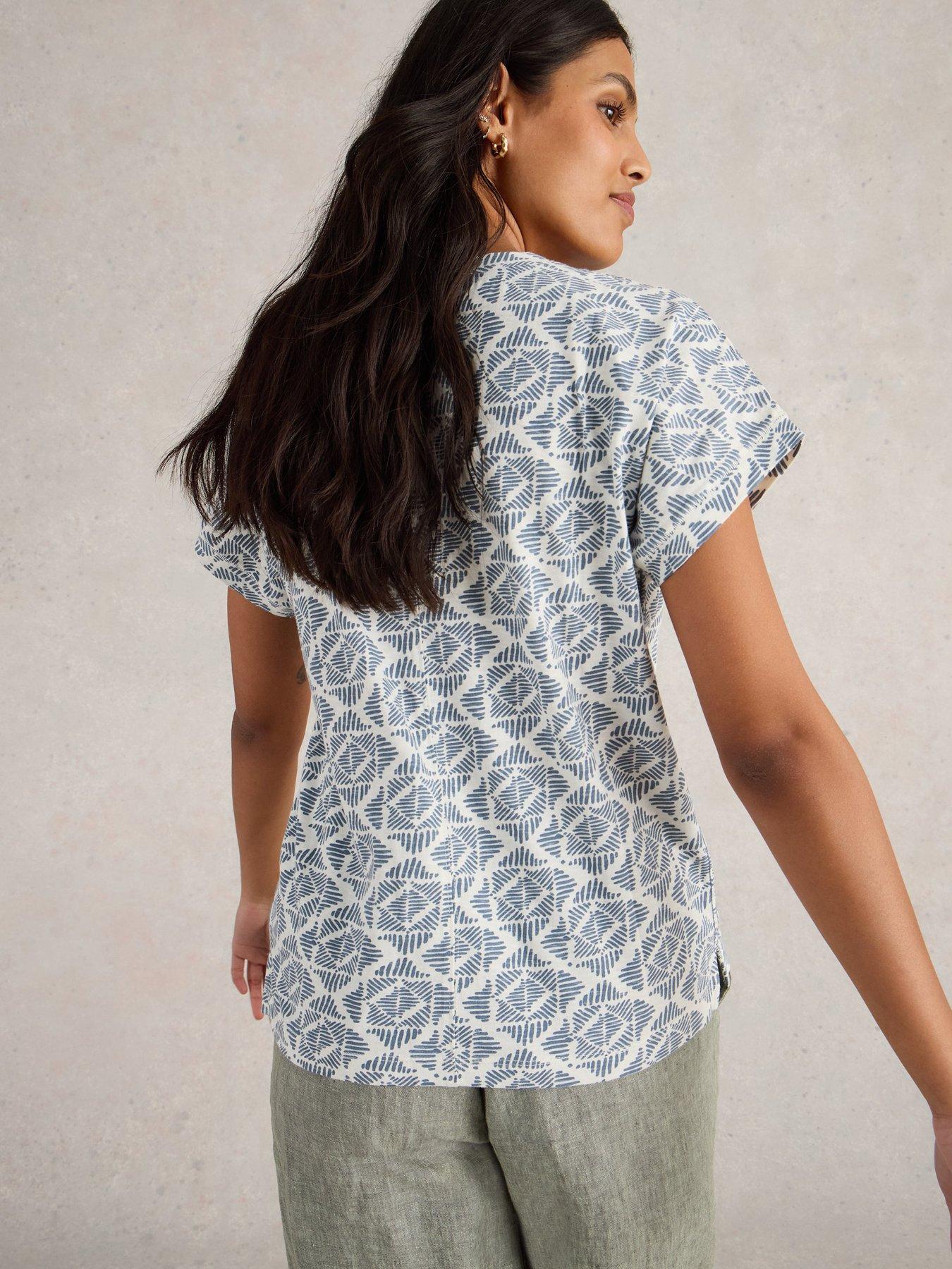 Image 2 of 6 of White Stuff Nelly Notch Embroidered Tee - Blue