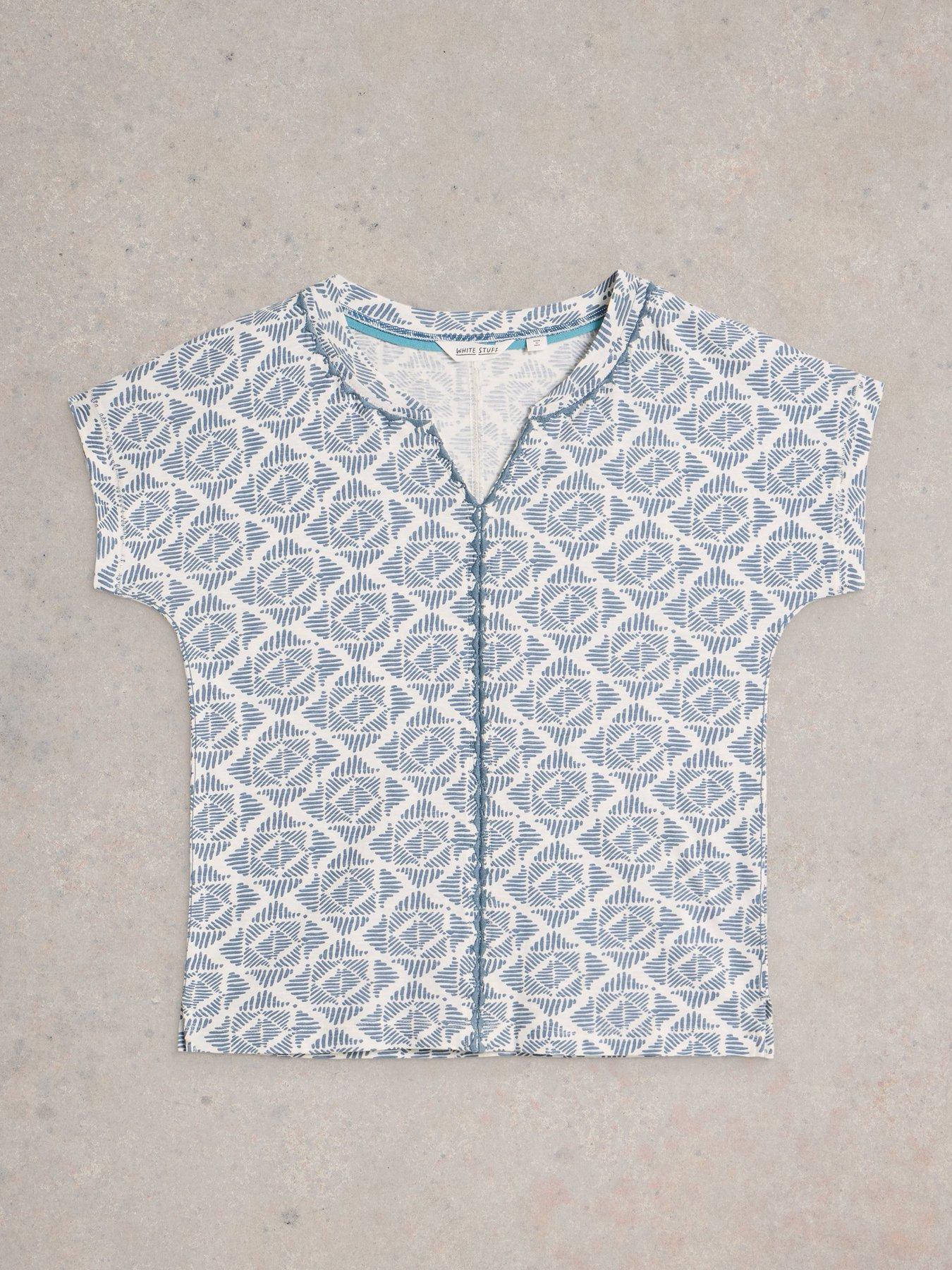 Image 5 of 6 of White Stuff Nelly Notch Embroidered Tee - Blue