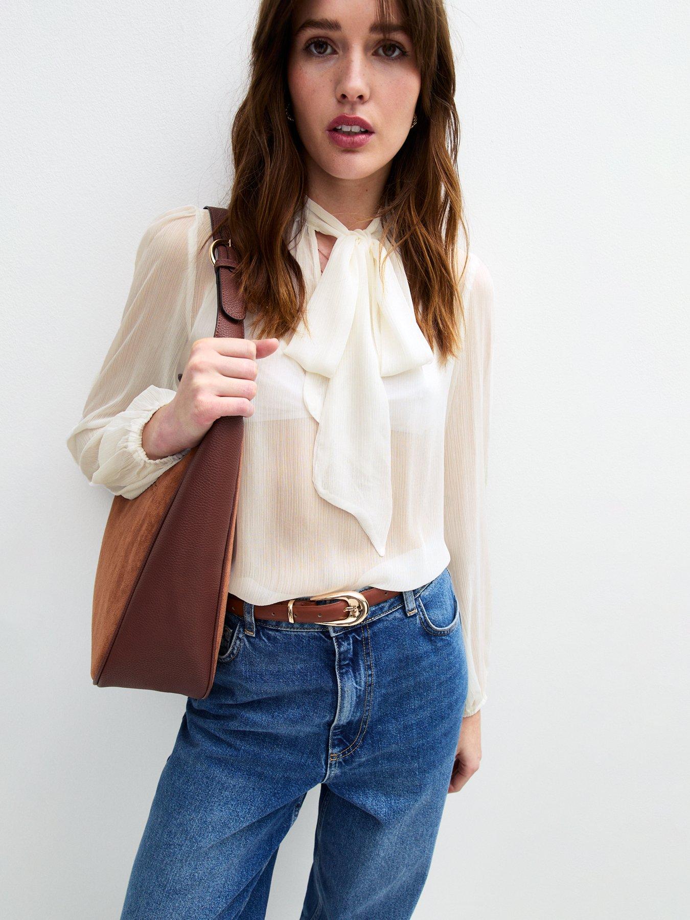 undefined Crinkled Pussybow Blouse - White
