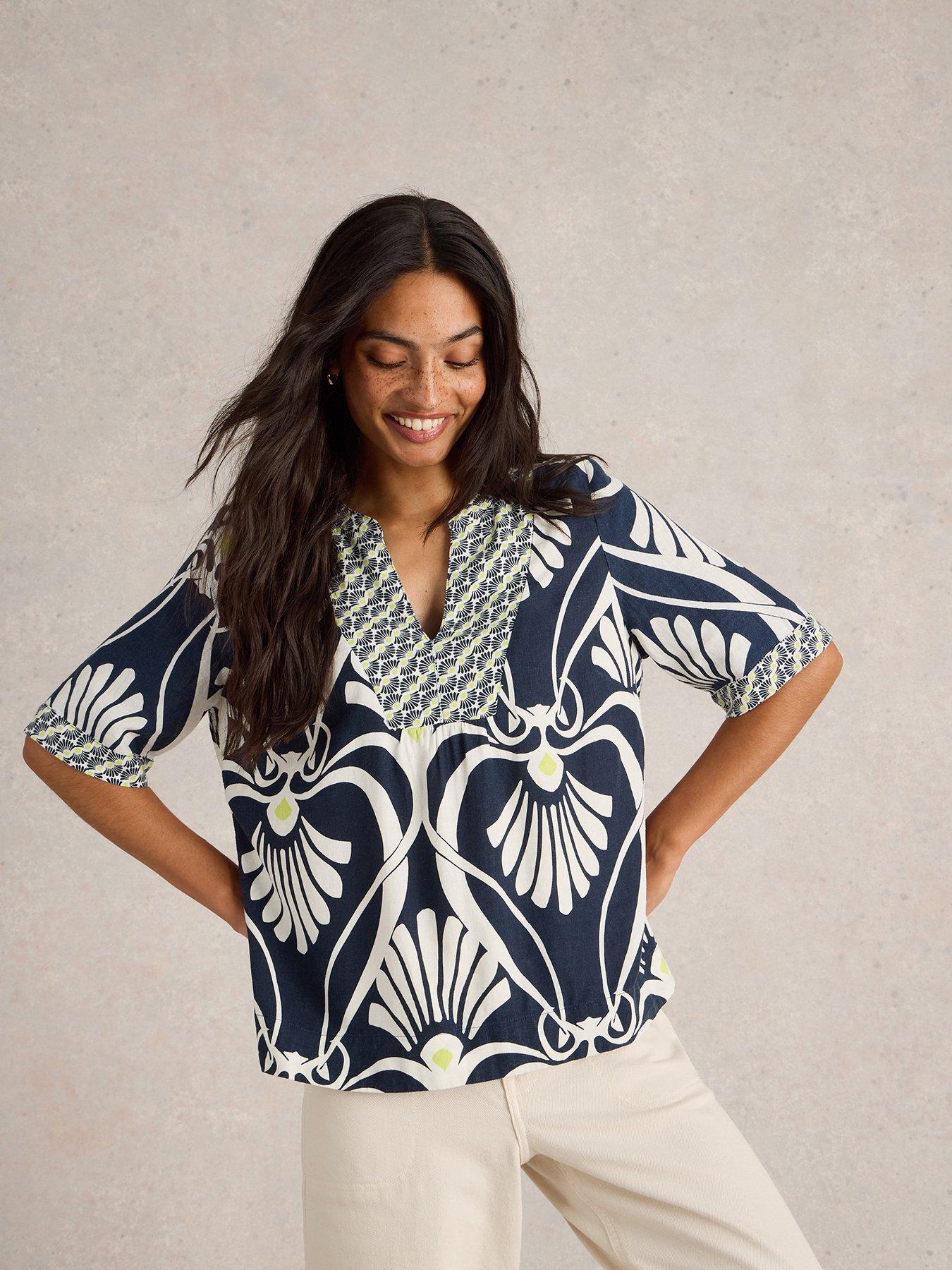 undefined Ash Linen Blend Top - Navy