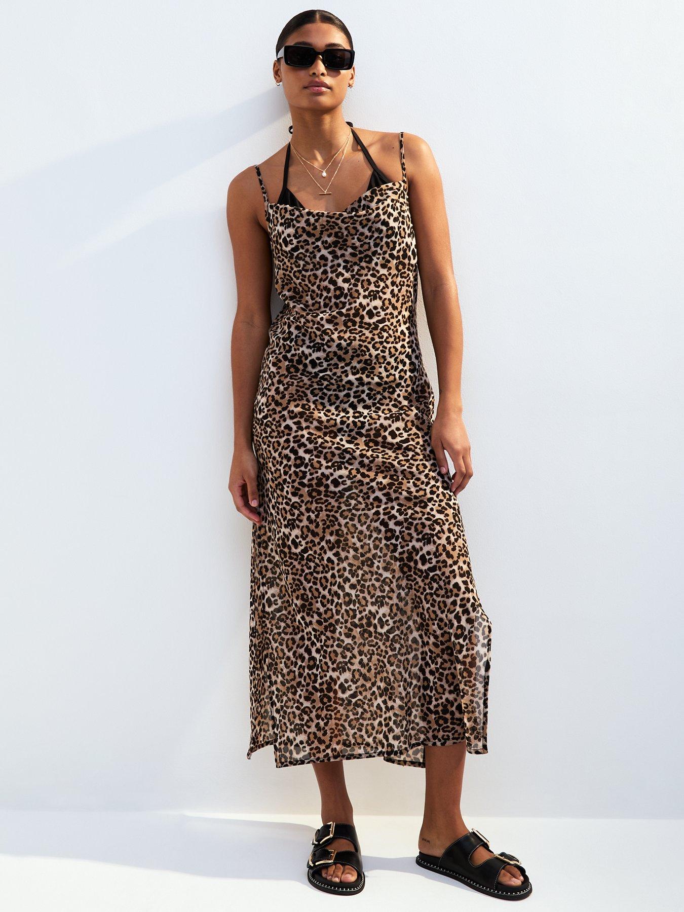 knee length dresses for ladies 80s/90s Animal Print Button Down Midi Dress  On the Map