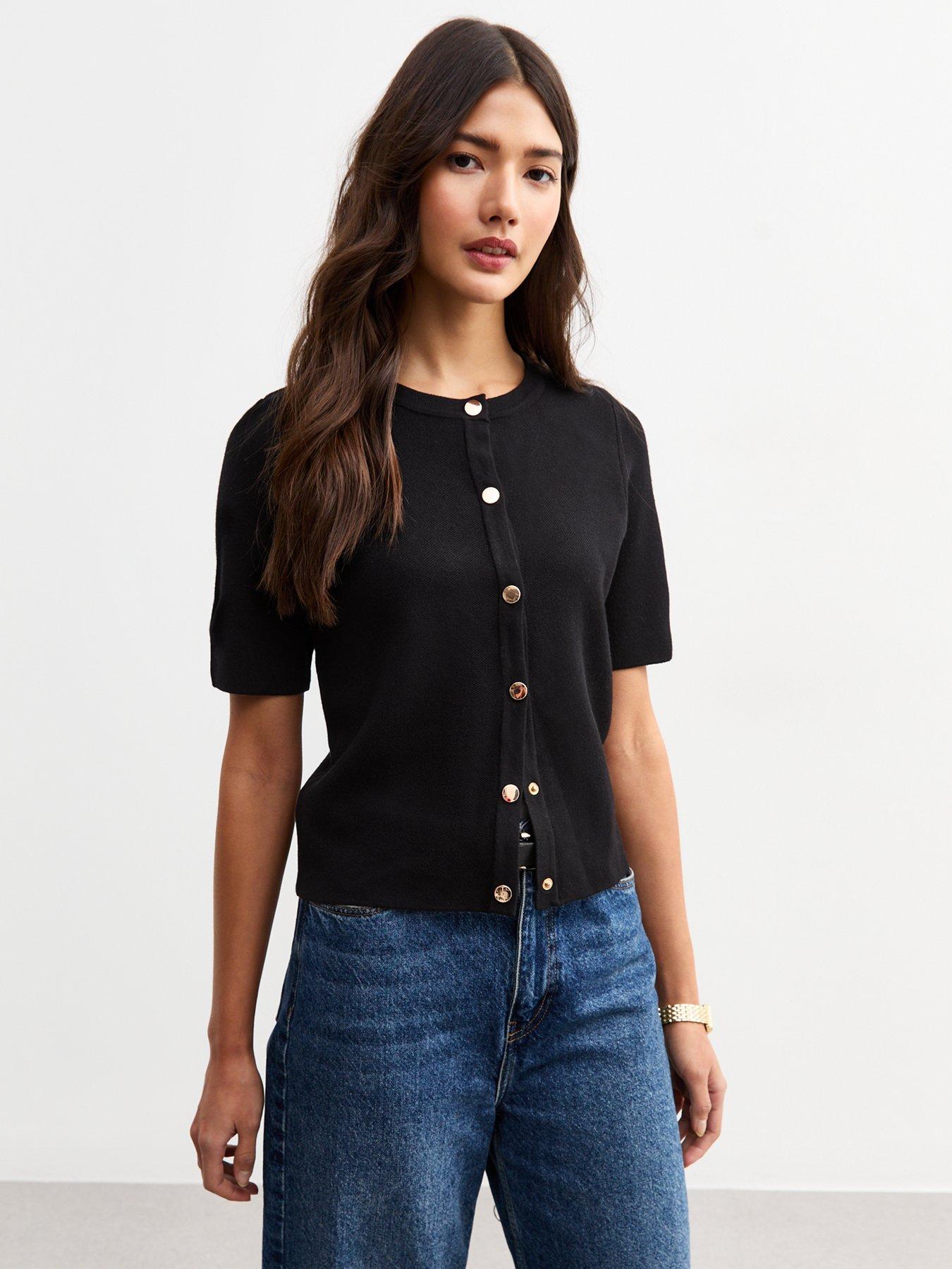 Short Sleeve Short Black Sweater Lauren Ralph Lauren Women's Rib
