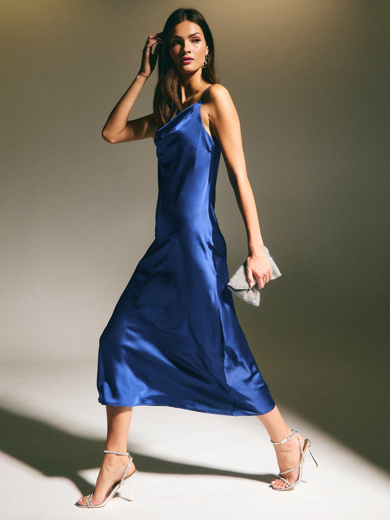 New Look Cowl Neck Satin Midi Dress Blue Very