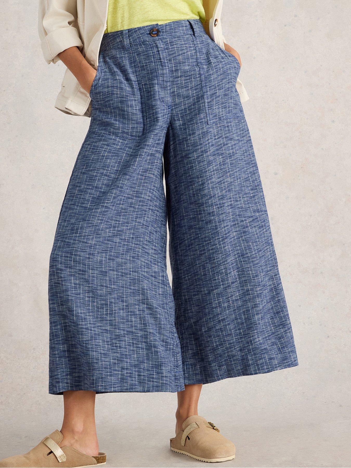 Image 1 of 6 of White Stuff Roxy Linen Blend Culotte - Blue