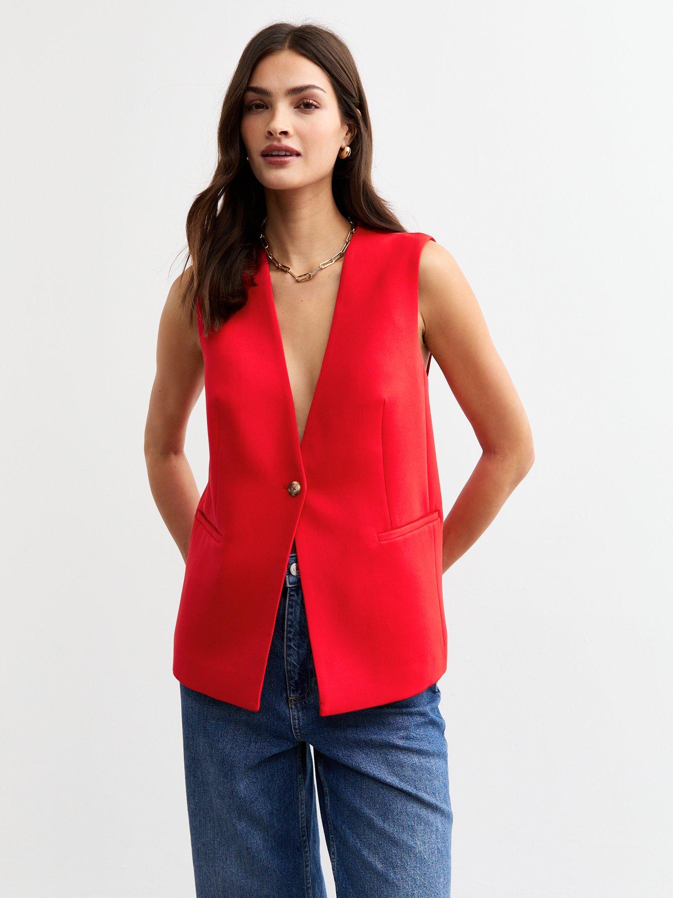 undefined One Button Tailored Waistcoat - Red