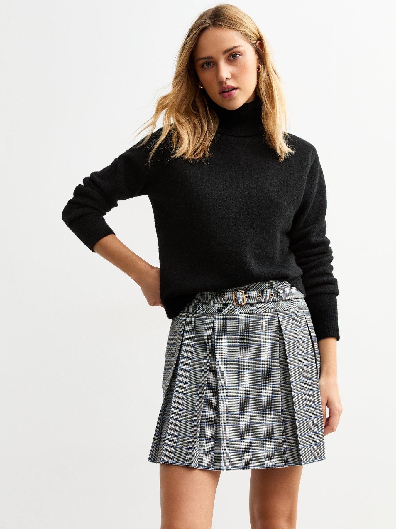 undefined Black Checked Plated Mini Skirt