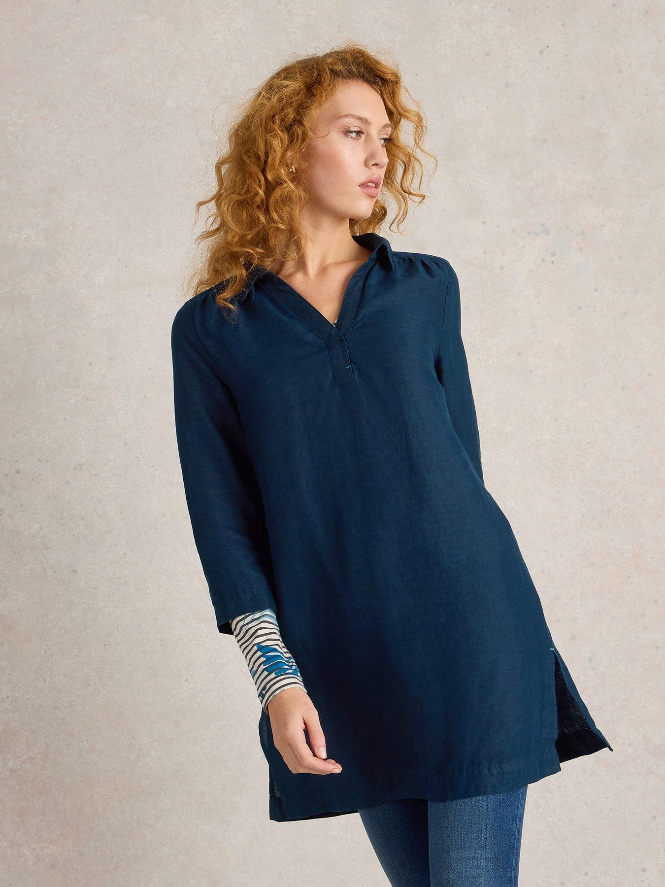 undefined Blake Linen Tunic - Navy