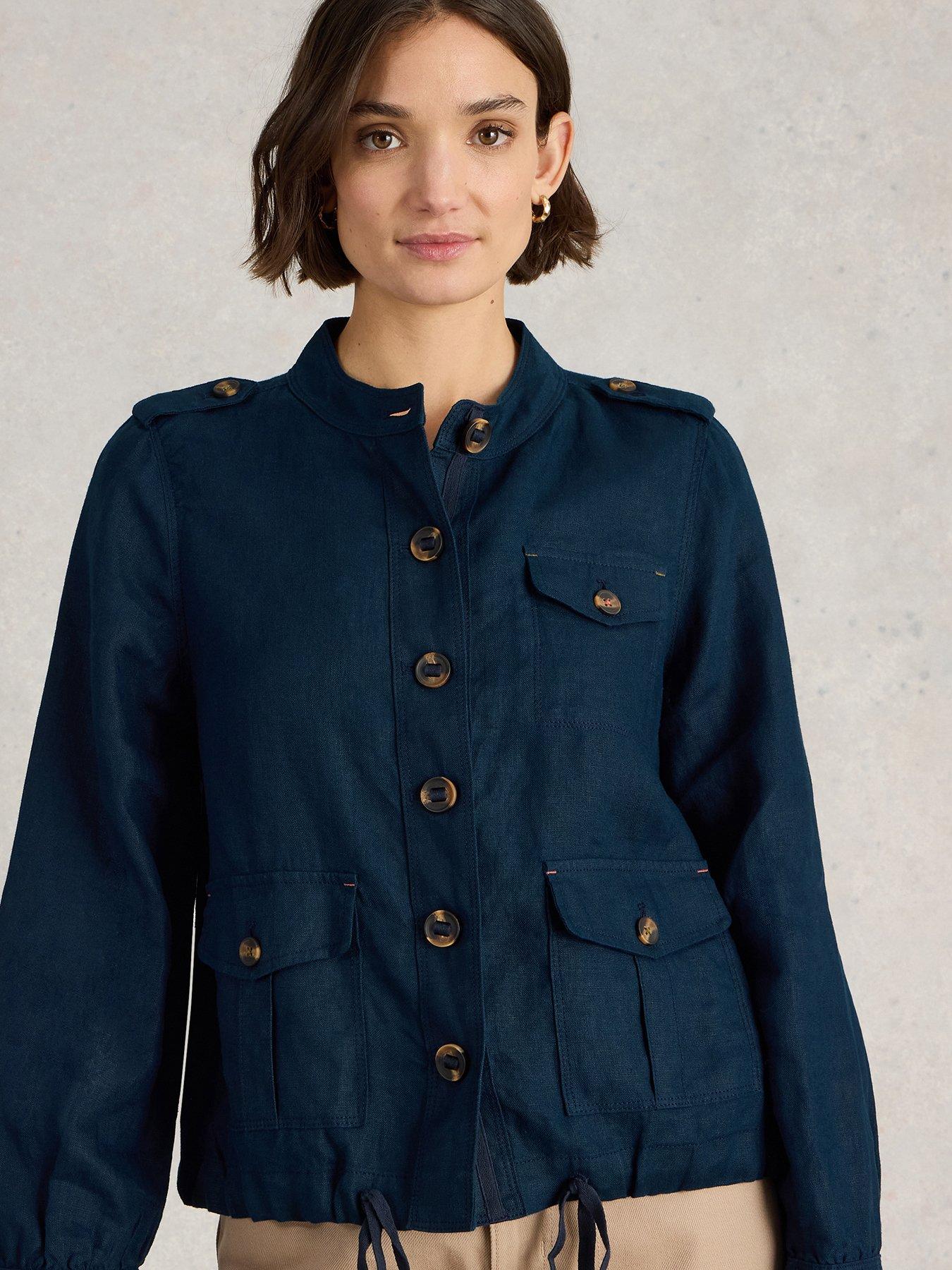 Image 1 of 6 of White Stuff Demi Utility Linen Jacket - Navy