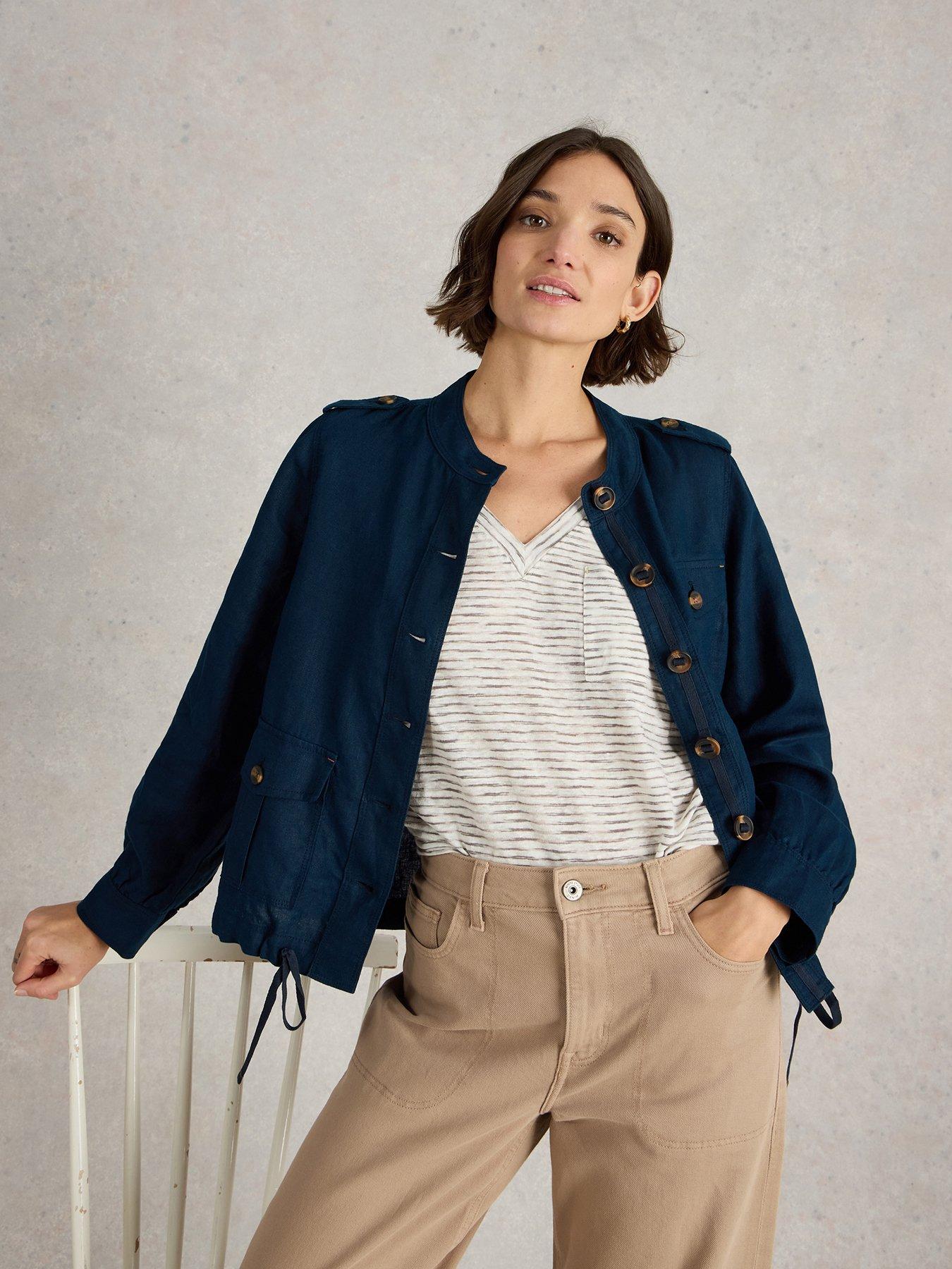 Image 4 of 6 of White Stuff Demi Utility Linen Jacket - Navy