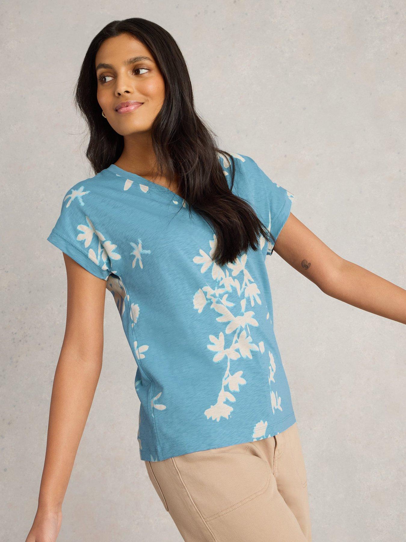 Image 1 of 6 of White Stuff Nelly Notch Neck Tee - Blue