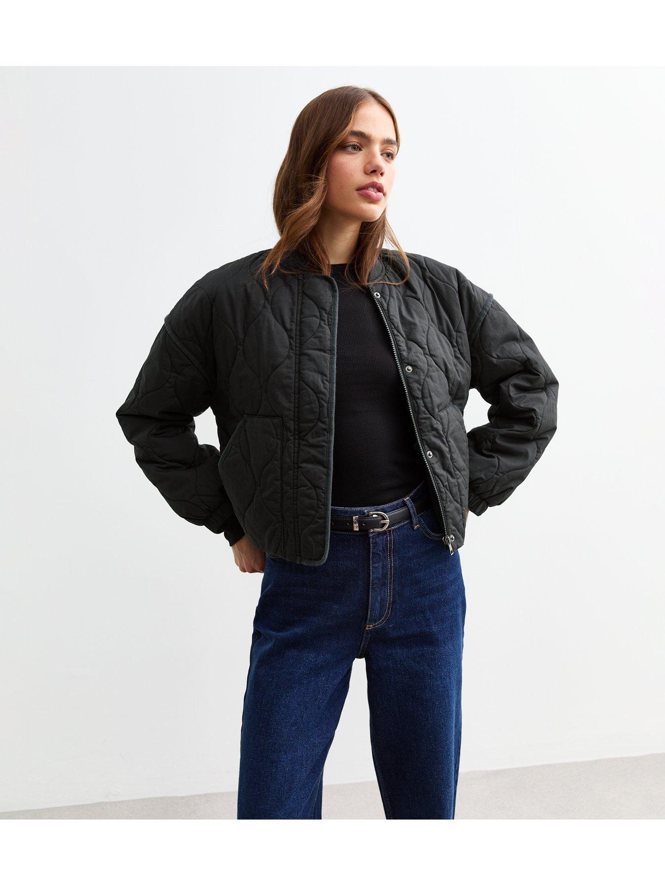 undefined Stitched Pattern Lightly Padded Bomber Jacket - Grey
