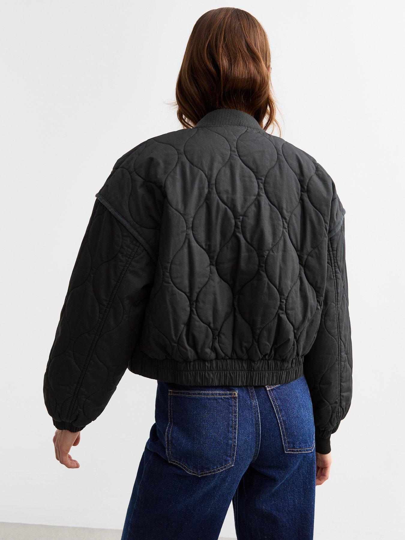 Image 2 of 5 of New Look Stitched Pattern Lightly Padded Bomber Jacket - Grey