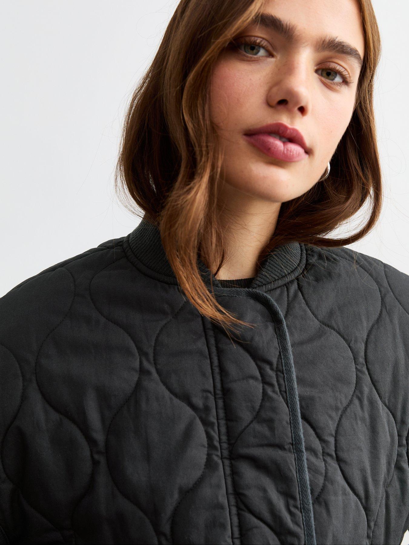 Image 4 of 5 of New Look Stitched Pattern Lightly Padded Bomber Jacket - Grey