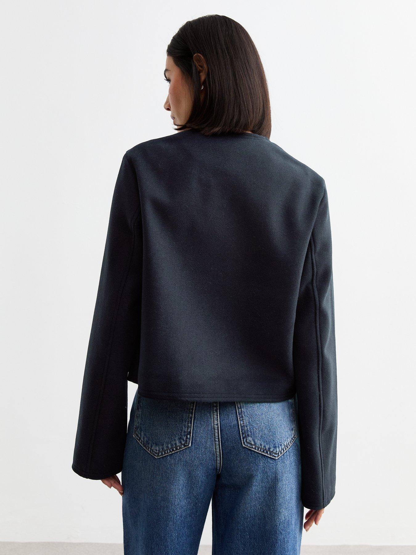 Image 2 of 4 of New Look Collarless Soft Jacket - Navy