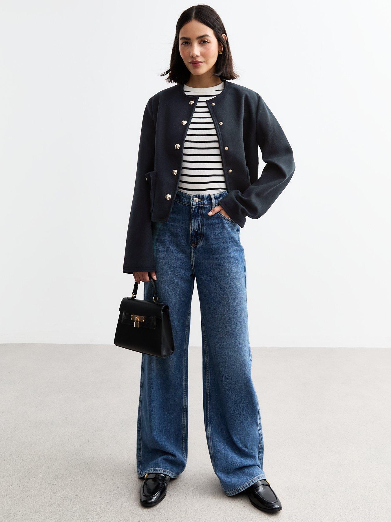Image 3 of 4 of New Look Collarless Soft Jacket - Navy