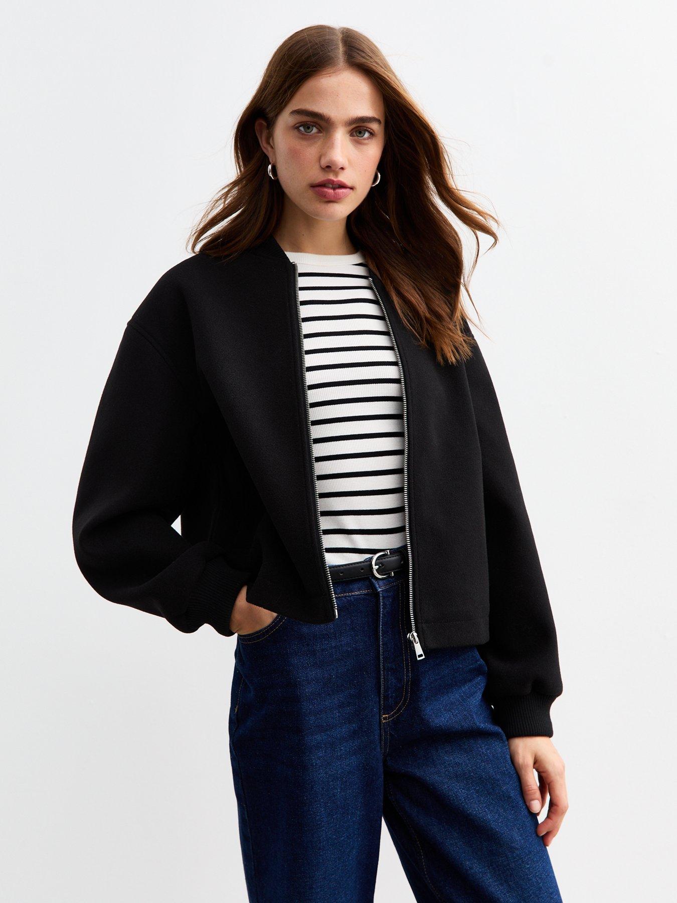 Image 1 of 4 of New Look Black Brushed Bomber Jacket