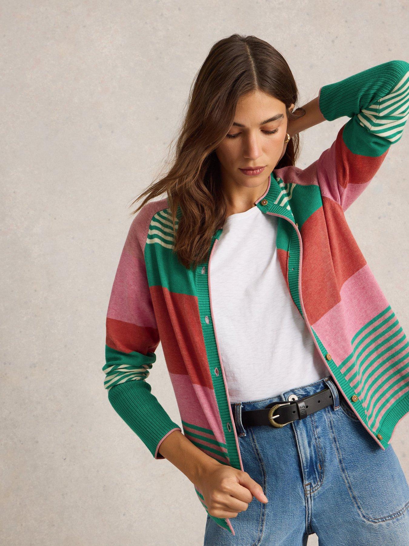 Image 1 of 6 of White Stuff Lulu Stripe Cardi - Pink