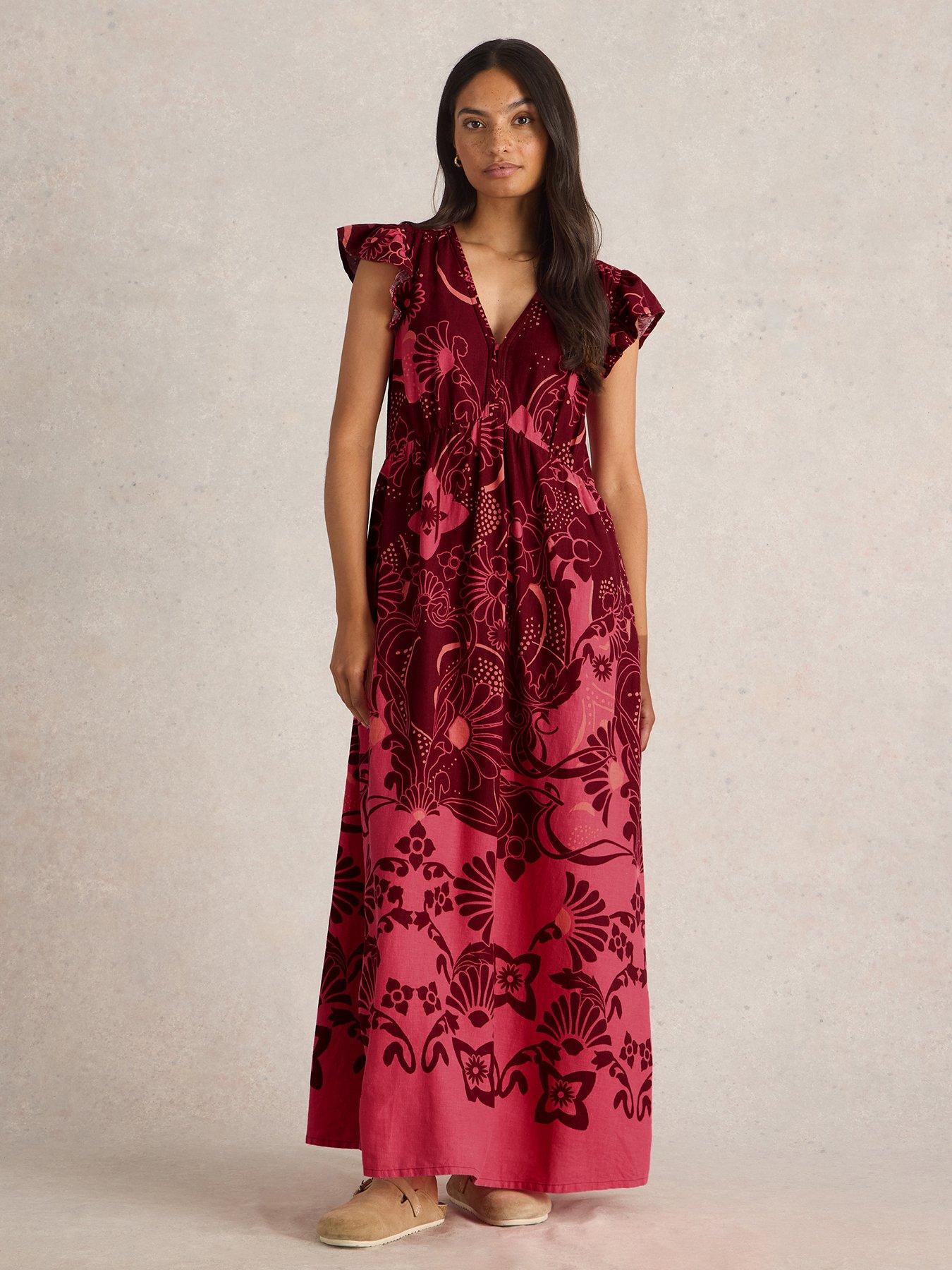 Image 1 of 6 of White Stuff Lorna Linen Blend Maxi Dress - Red