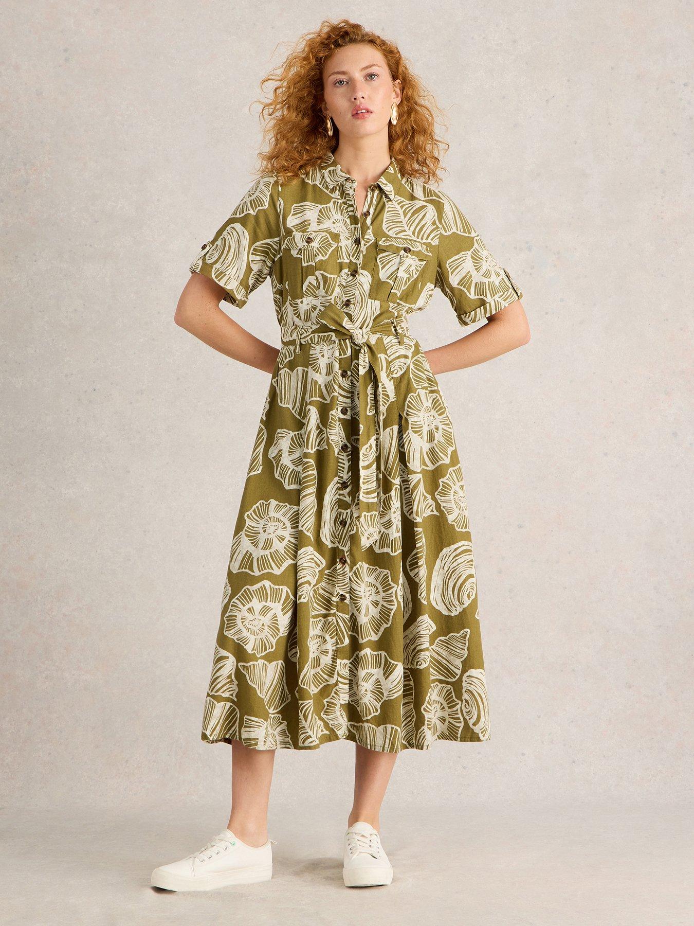 undefined Tiff Linen Blend Shirt Dress - Green