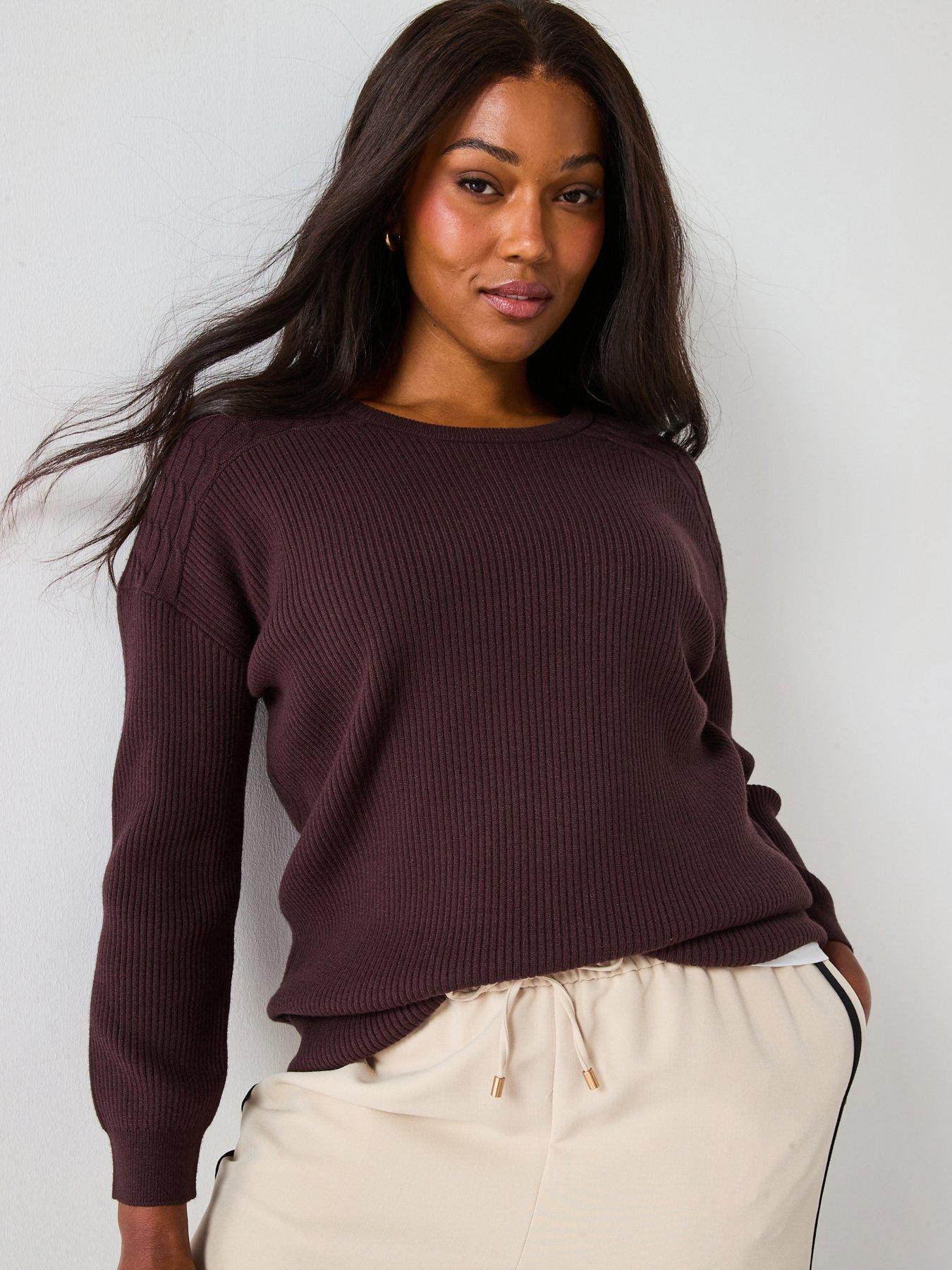 undefined Batwing Cable Sleeve Jumper - Brown