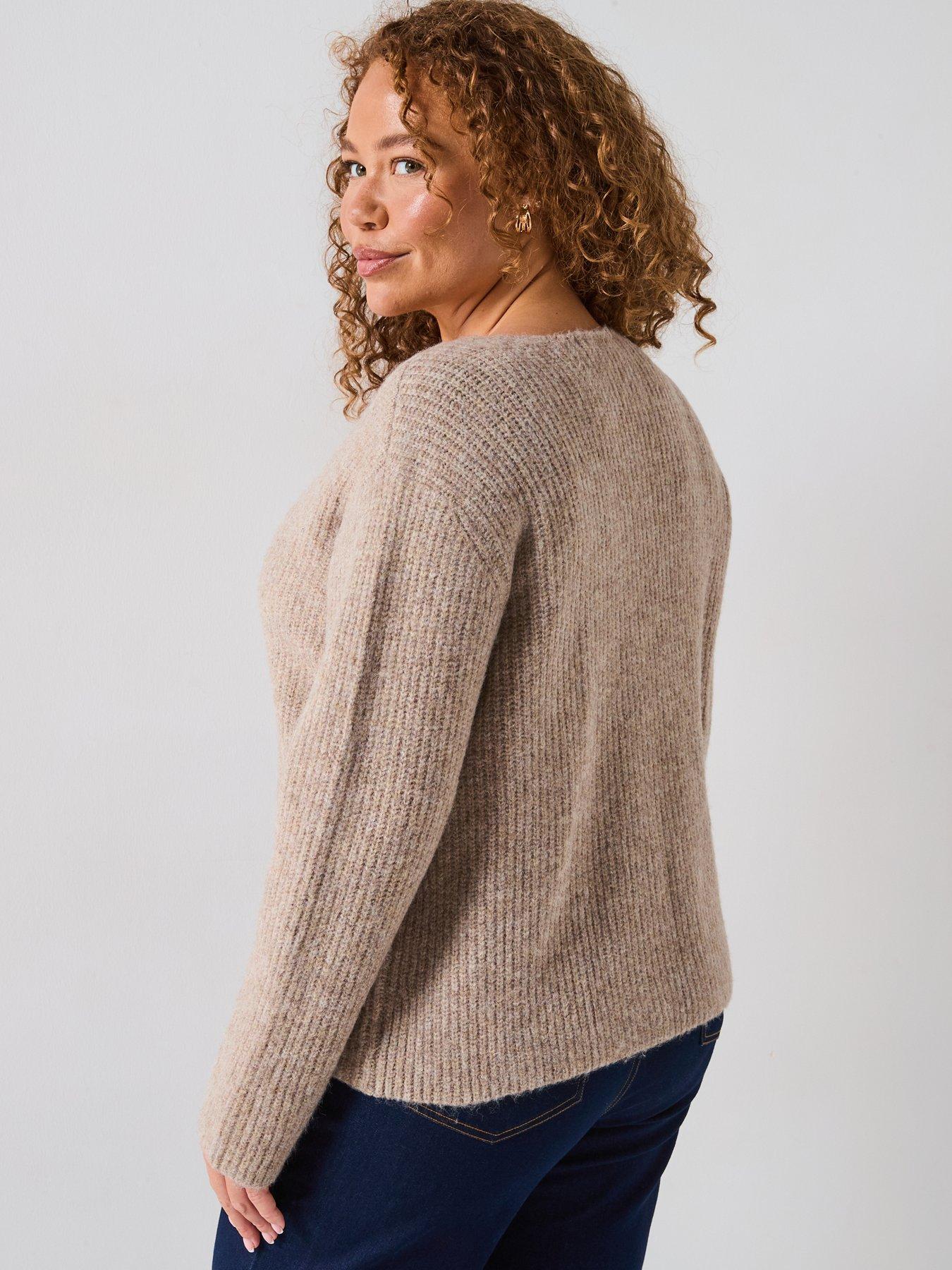 Image 2 of 6 of V by Very Curve Gold Trim Cardigan - Beige