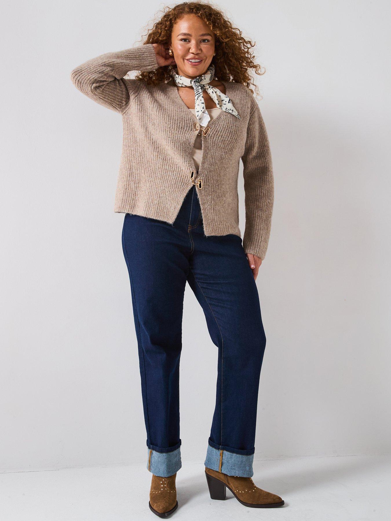Image 3 of 6 of V by Very Curve Gold Trim Cardigan - Beige
