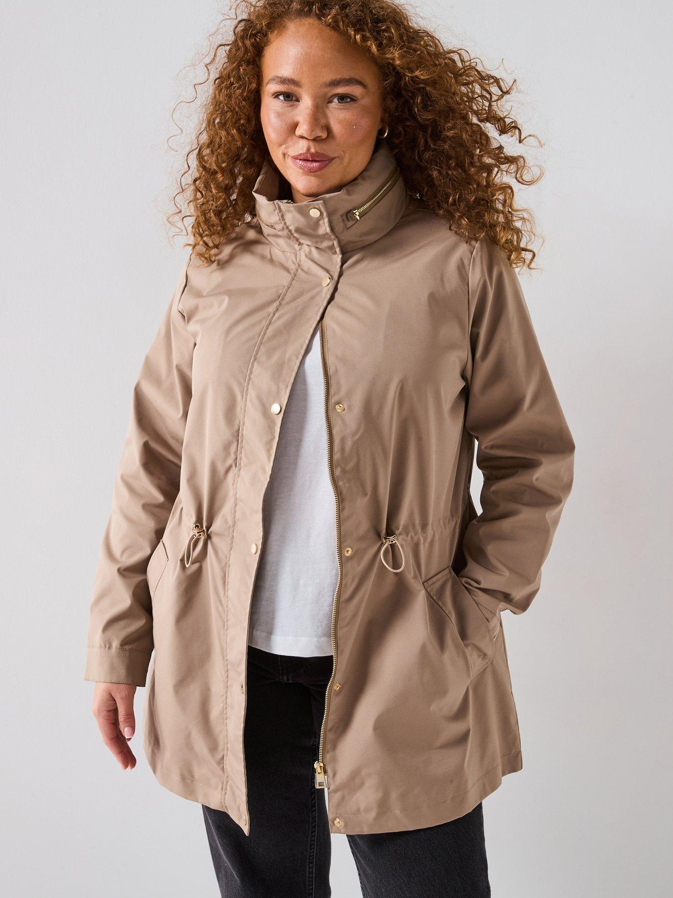 Image 1 of 6 of V by Very Curve Water Resistant Hooded Rain Coat - Beige