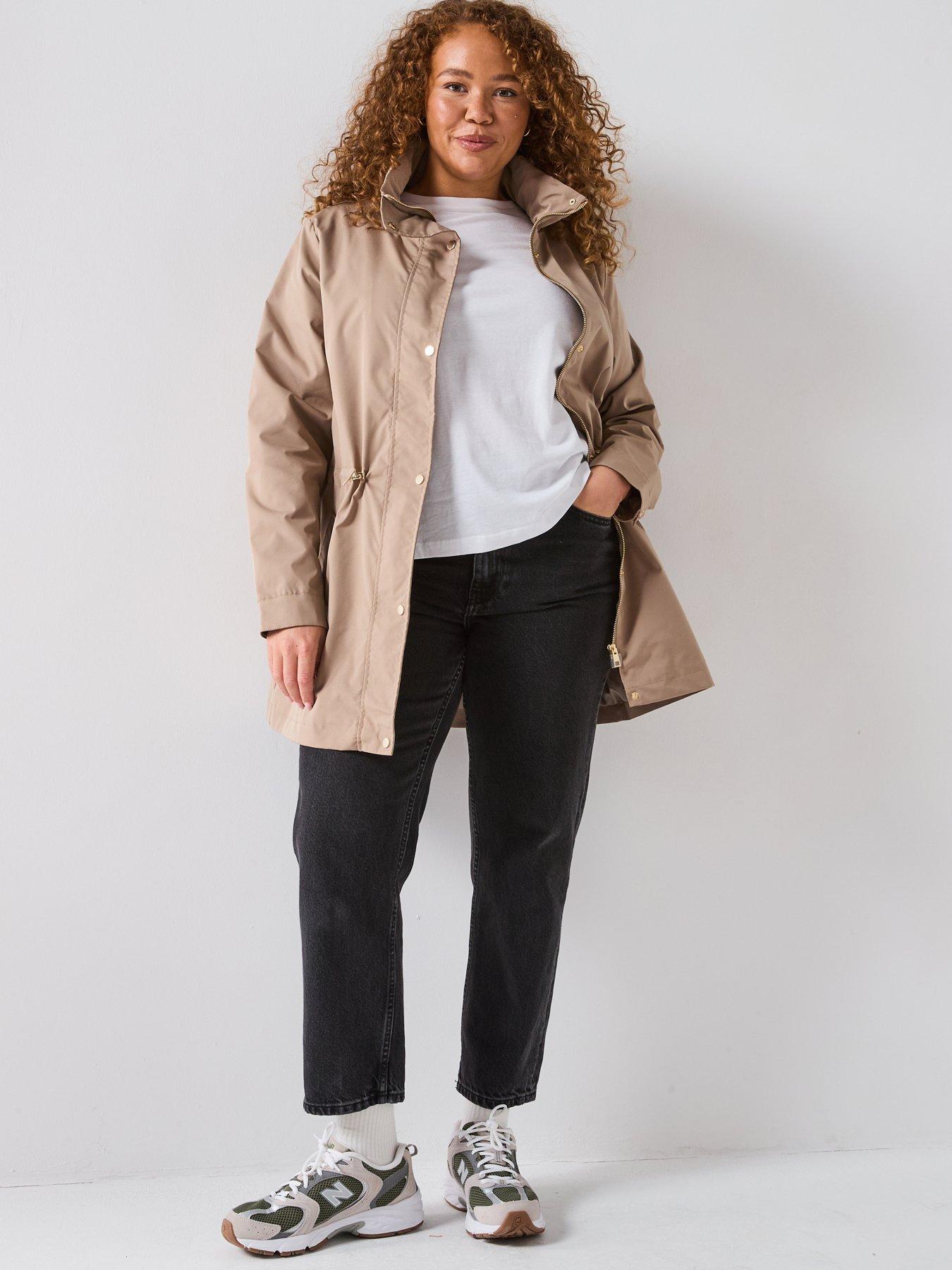 Image 3 of 6 of V by Very Curve Water Resistant Hooded Rain Coat - Beige