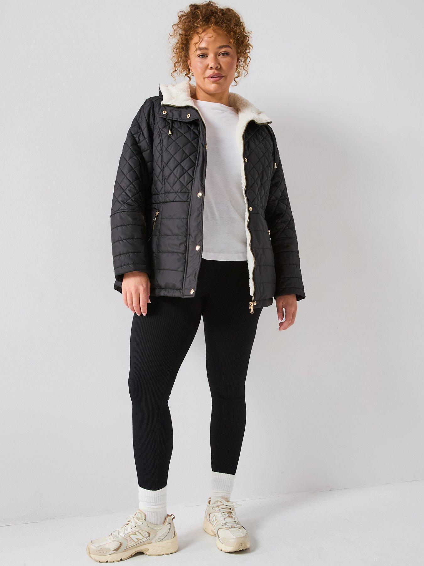 Image 5 of 6 of V by Very Curve Quilted Fleece Lined Coat - Black