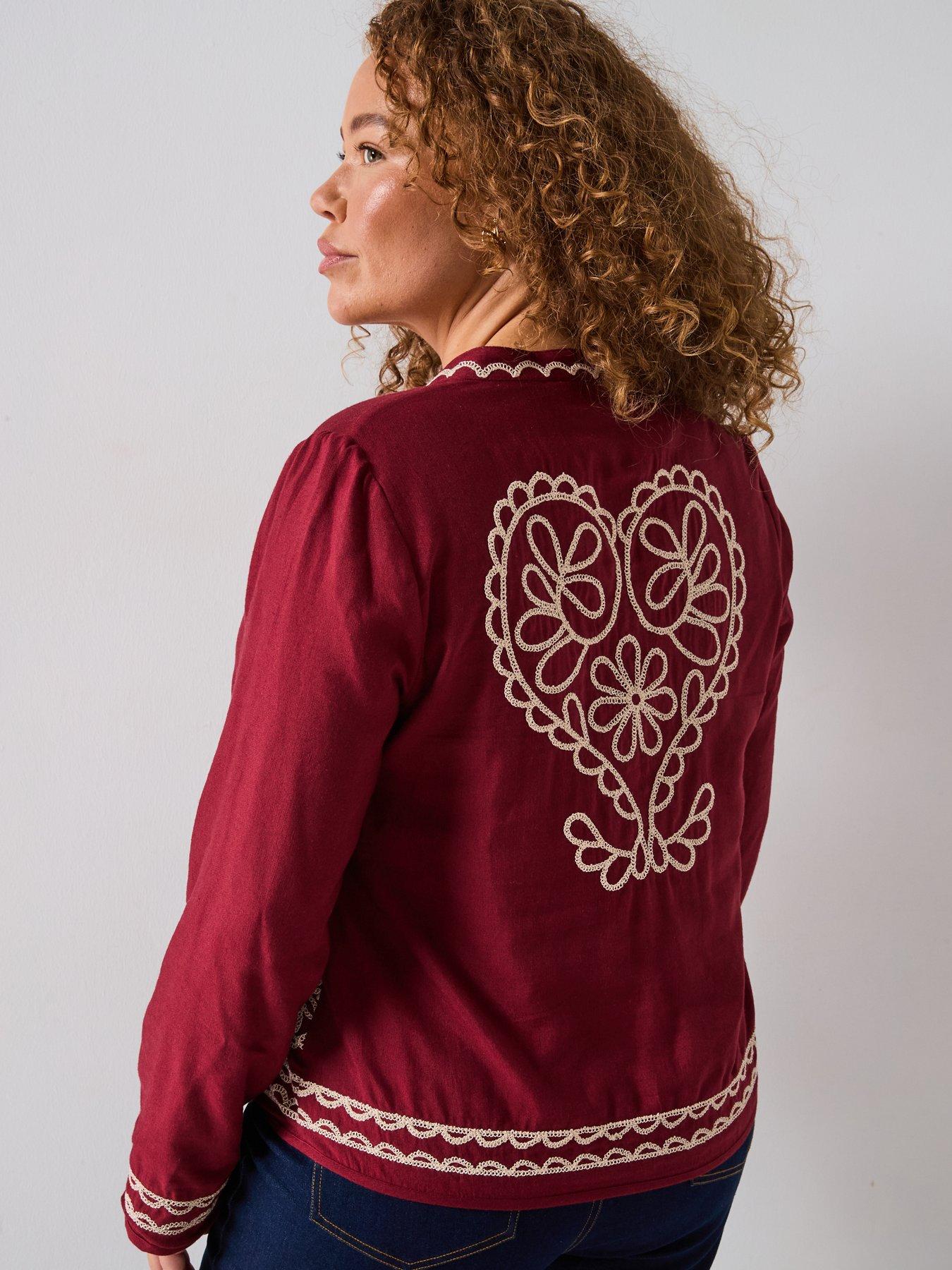 Image 2 of 6 of V by Very Curve Embroidered Tie Detail Blouse - Red
