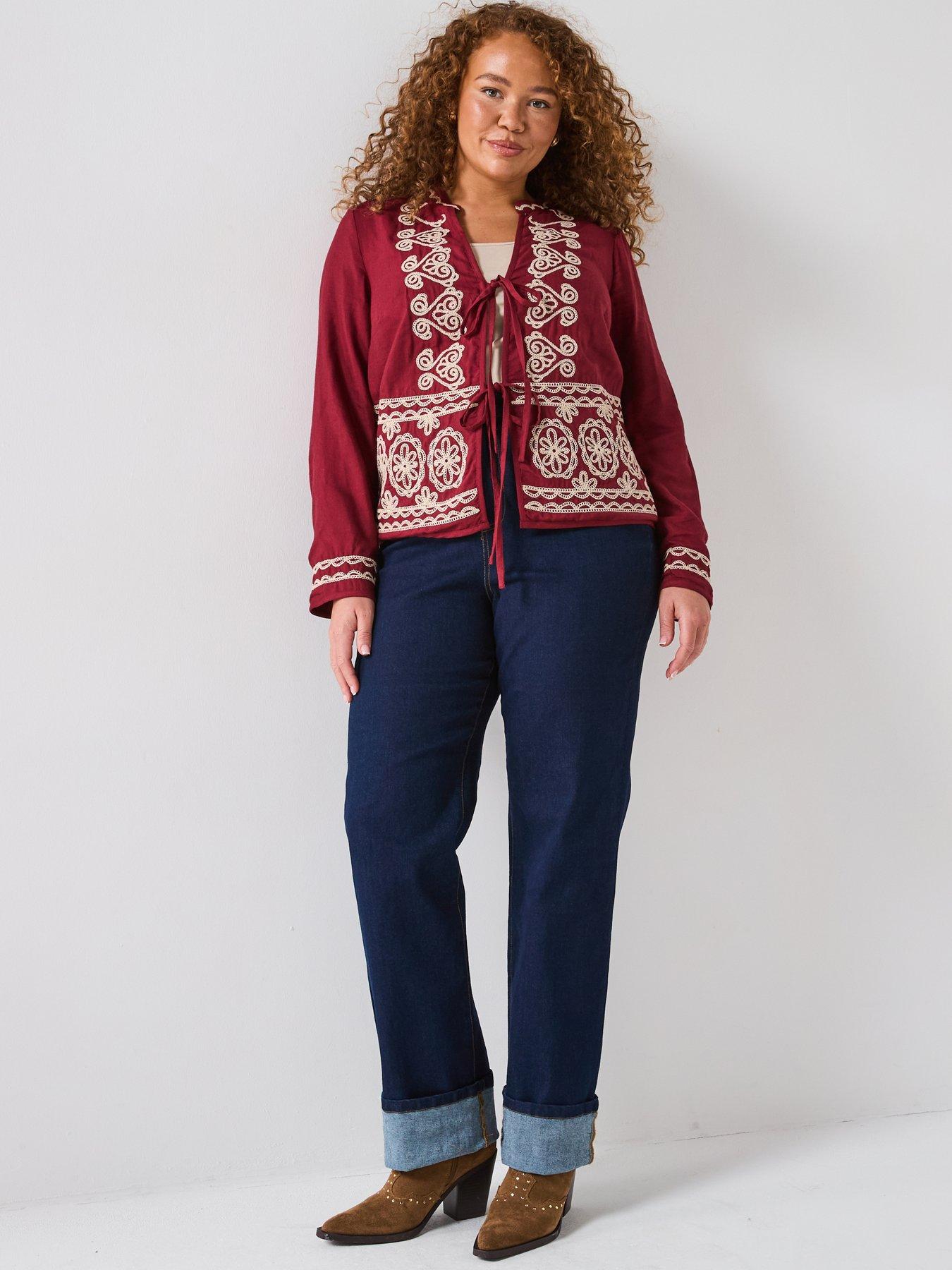 Image 3 of 6 of V by Very Curve Embroidered Tie Detail Blouse - Red