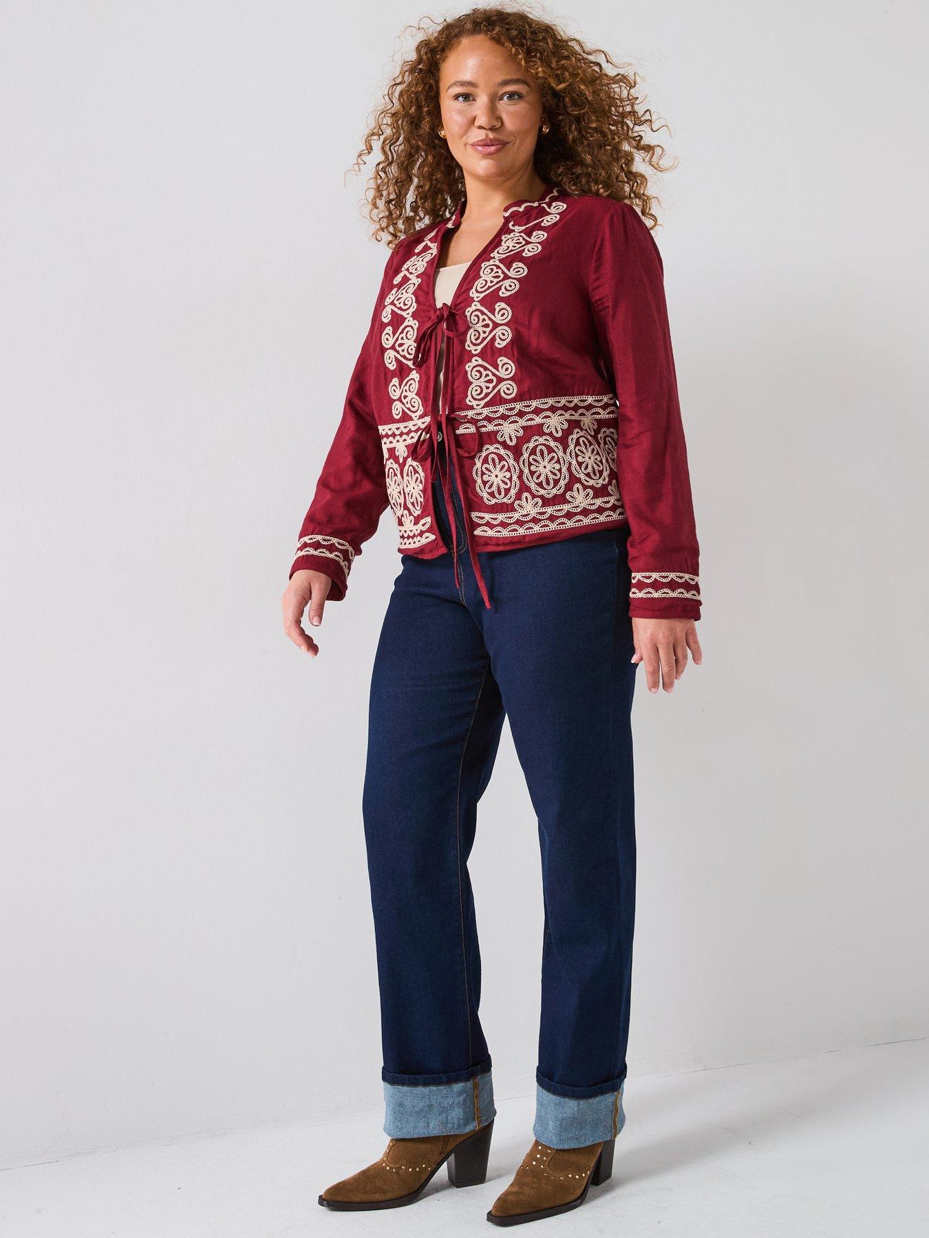 Image 6 of 6 of V by Very Curve Embroidered Tie Detail Blouse - Red