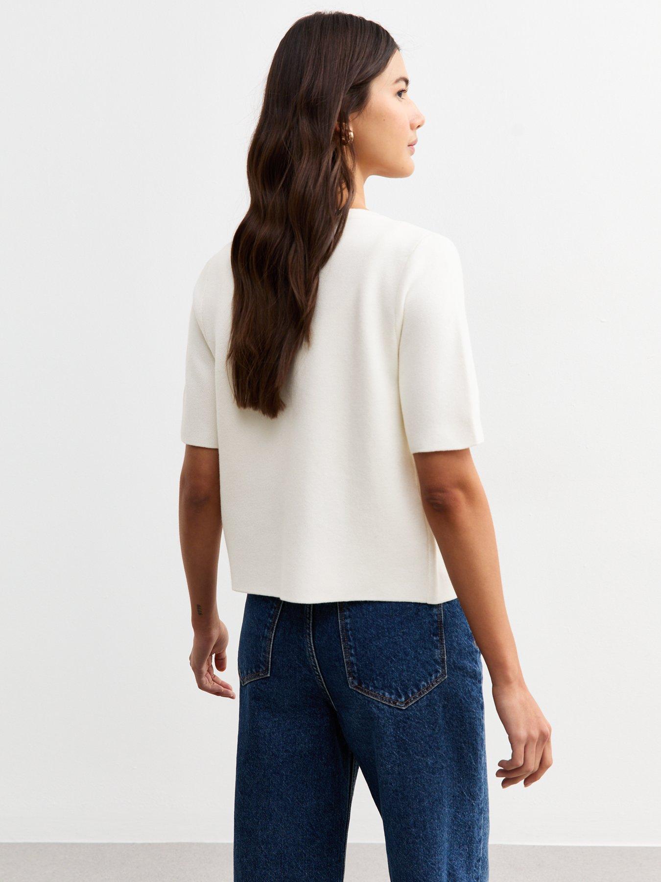 Image 2 of 4 of New Look Cream Compact Knit Short Sleeve Cardigan