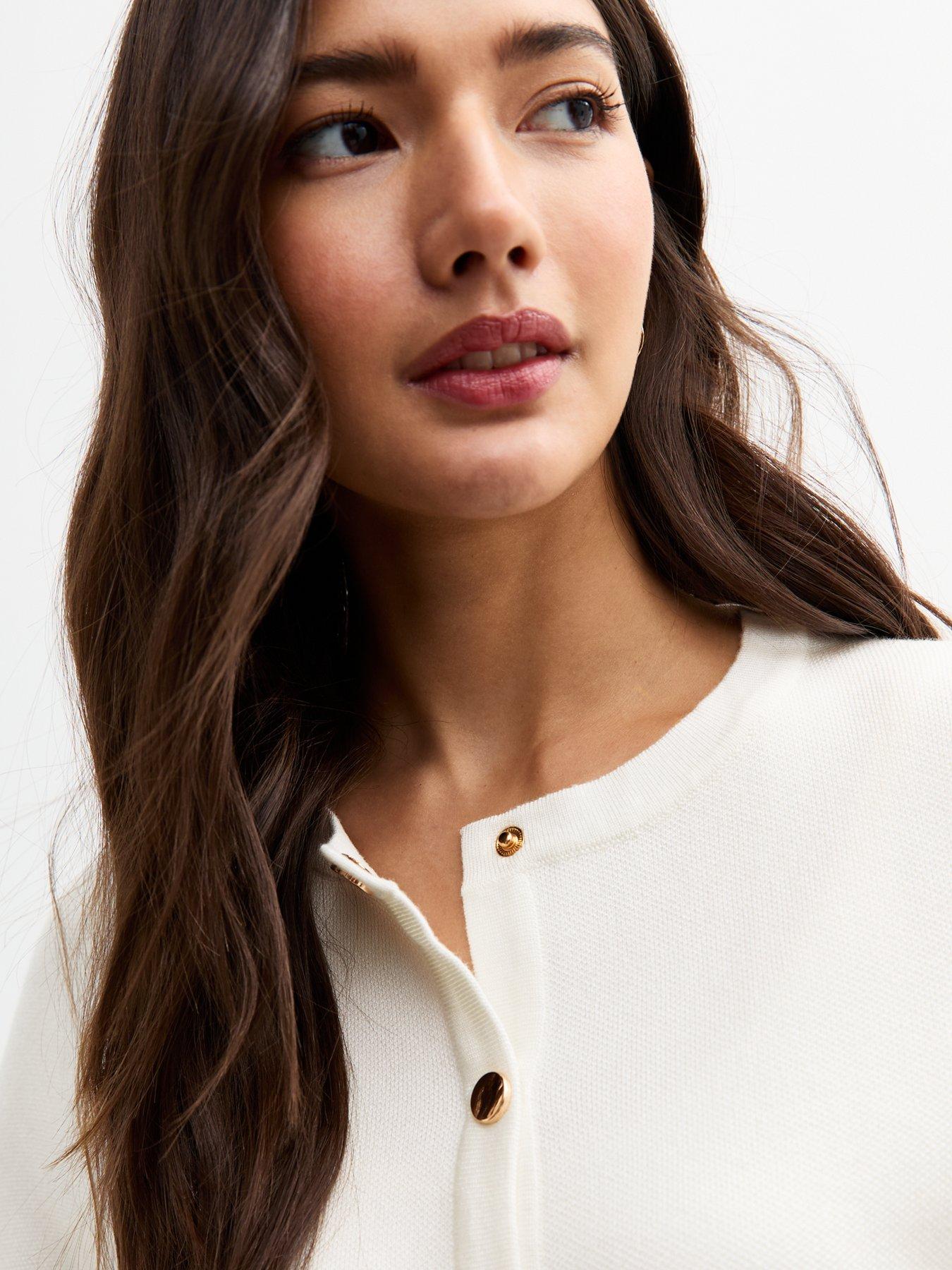 Image 4 of 4 of New Look Cream Compact Knit Short Sleeve Cardigan