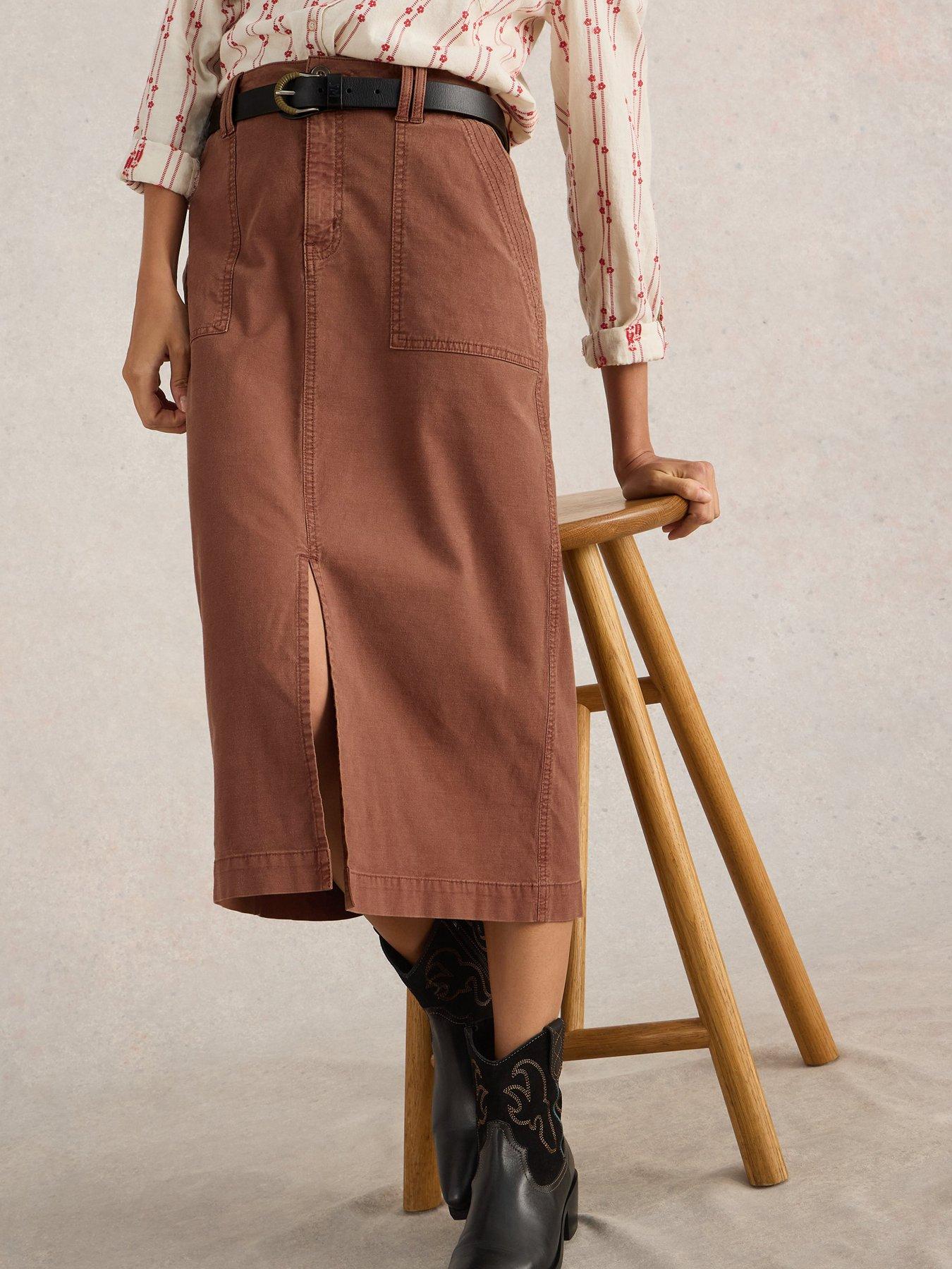 Image 1 of 6 of White Stuff Maren Midi Skirt - Beige