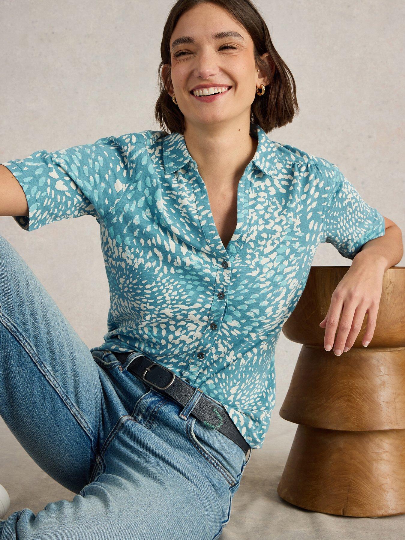 Image 1 of 6 of White Stuff Annie Short Sleeve Jersey Shirt - Blue