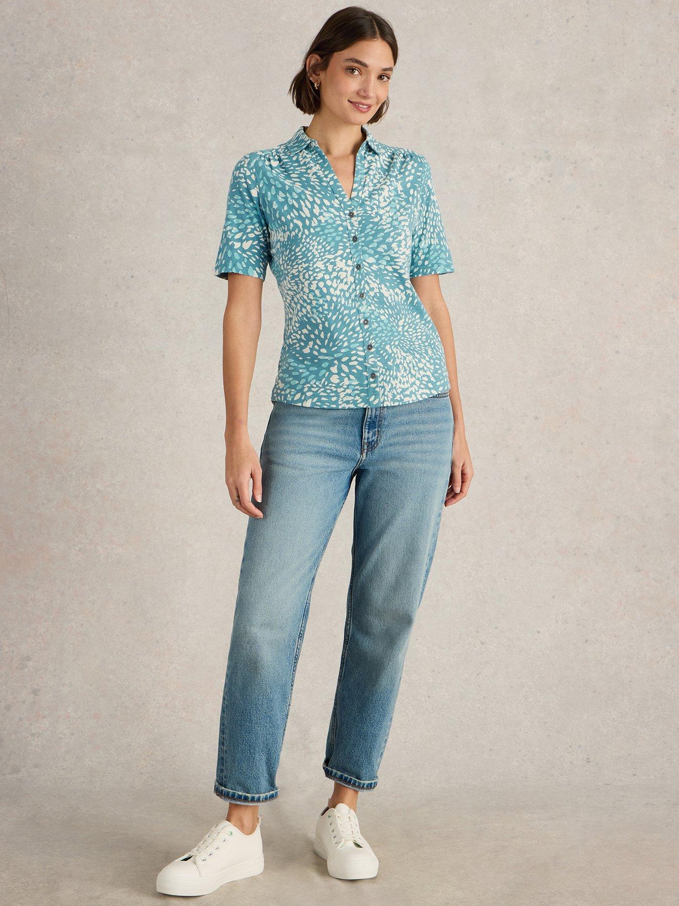 Image 3 of 6 of White Stuff Annie Short Sleeve Jersey Shirt - Blue