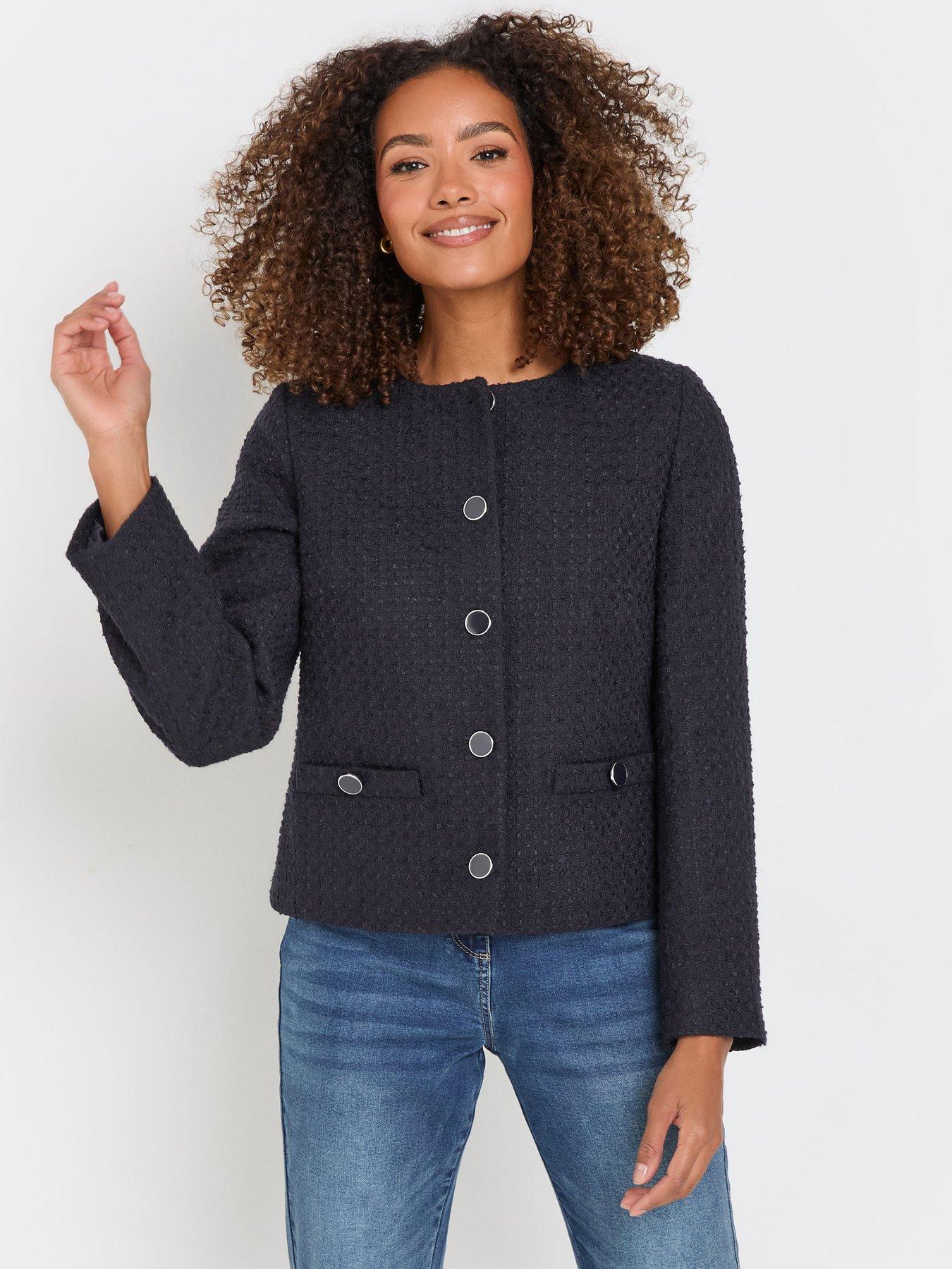 undefined Boucle Buttoned Jacket - Blue