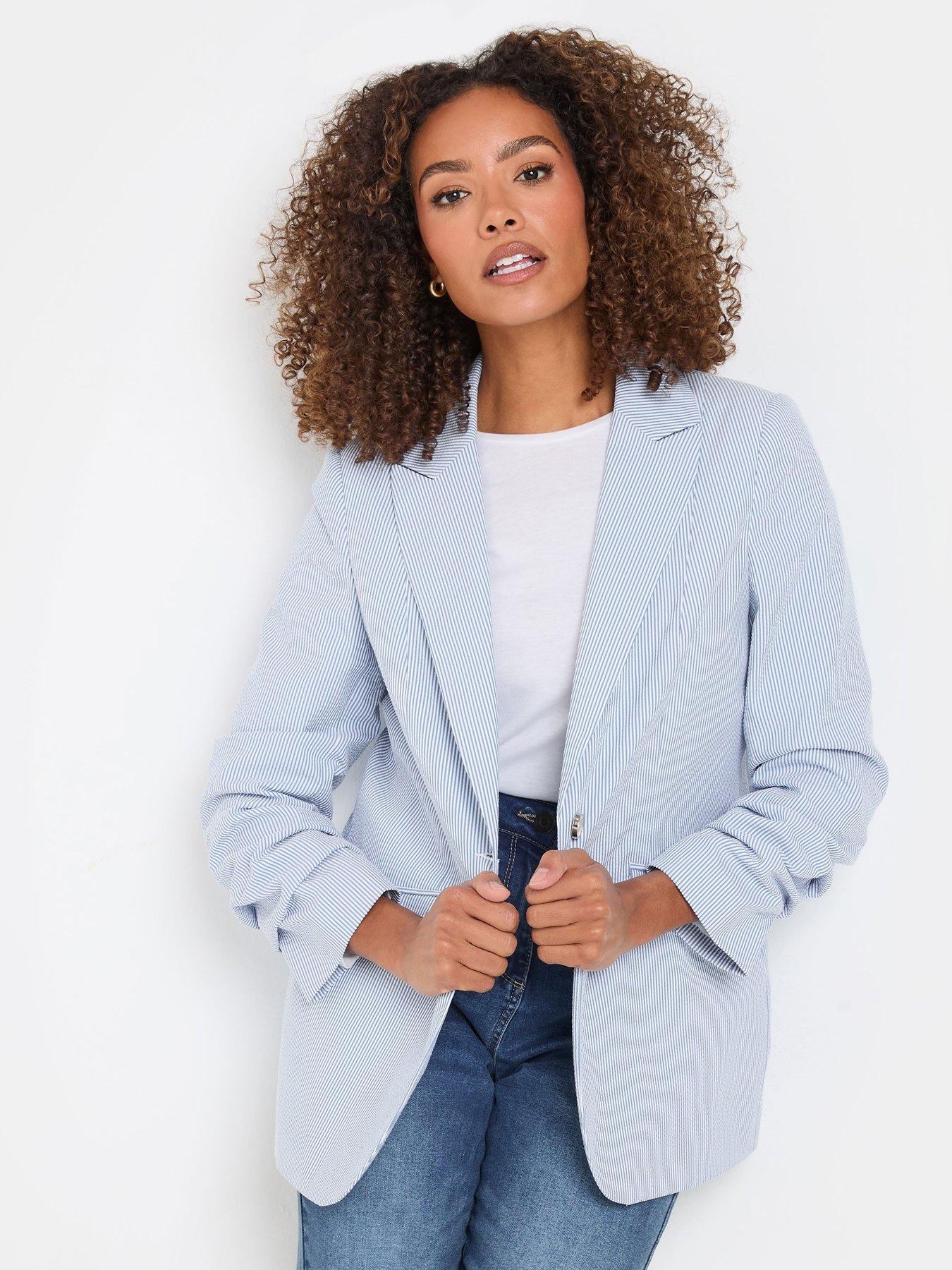 undefined Stripe Seersucker Blazer - Blue