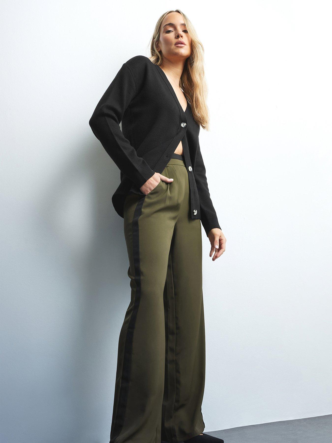 undefined Side Stripe Wide Leg Trouser 36" - Green