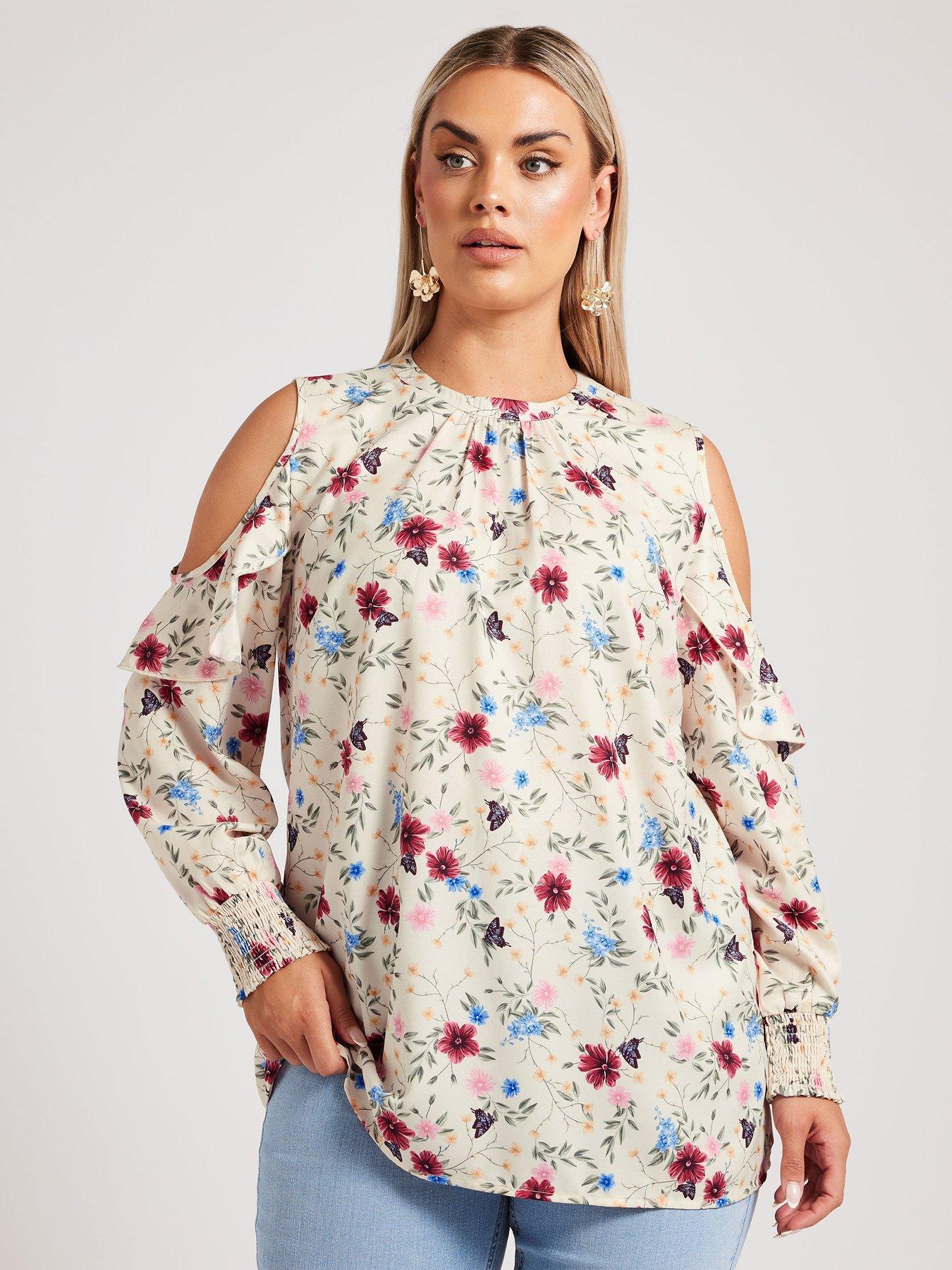 Image 1 of 4 of Yours Curve Floral Cold Shoulder Blouse