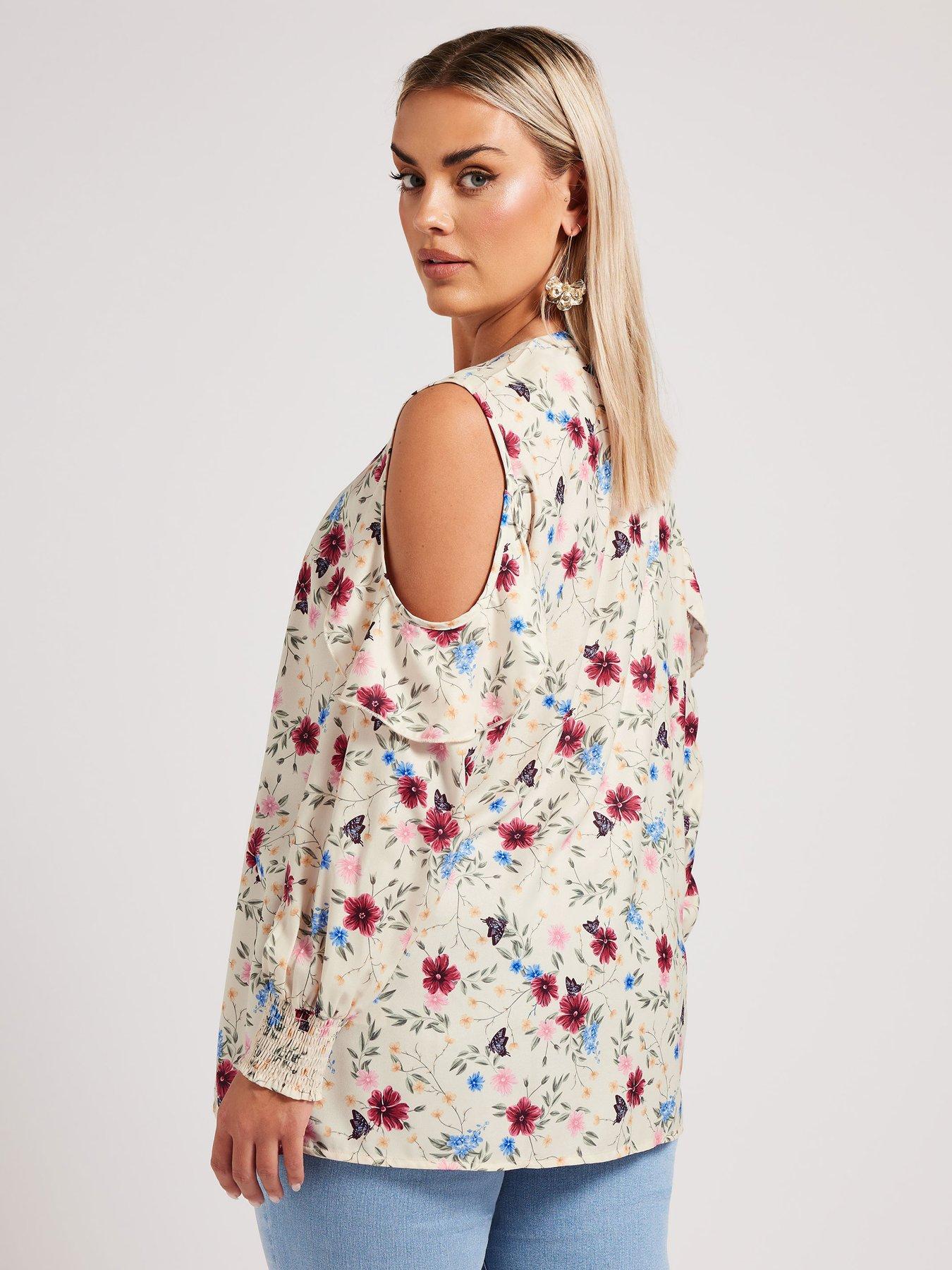 Image 2 of 4 of Yours Curve Floral Cold Shoulder Blouse