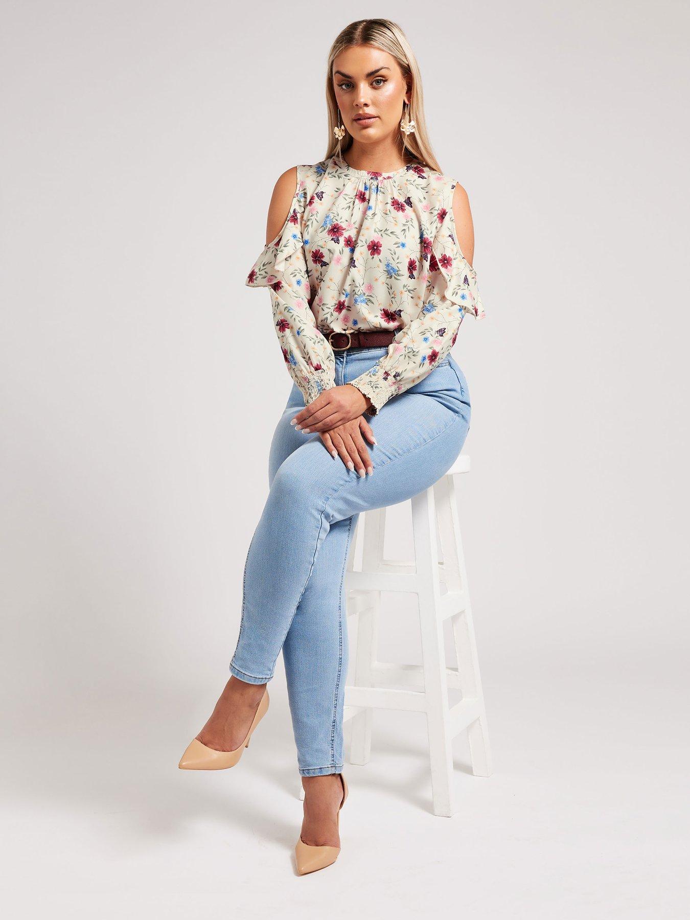 Image 3 of 4 of Yours Curve Floral Cold Shoulder Blouse