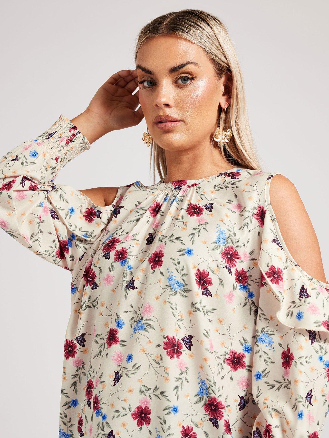 Image 4 of 4 of Yours Curve Floral Cold Shoulder Blouse