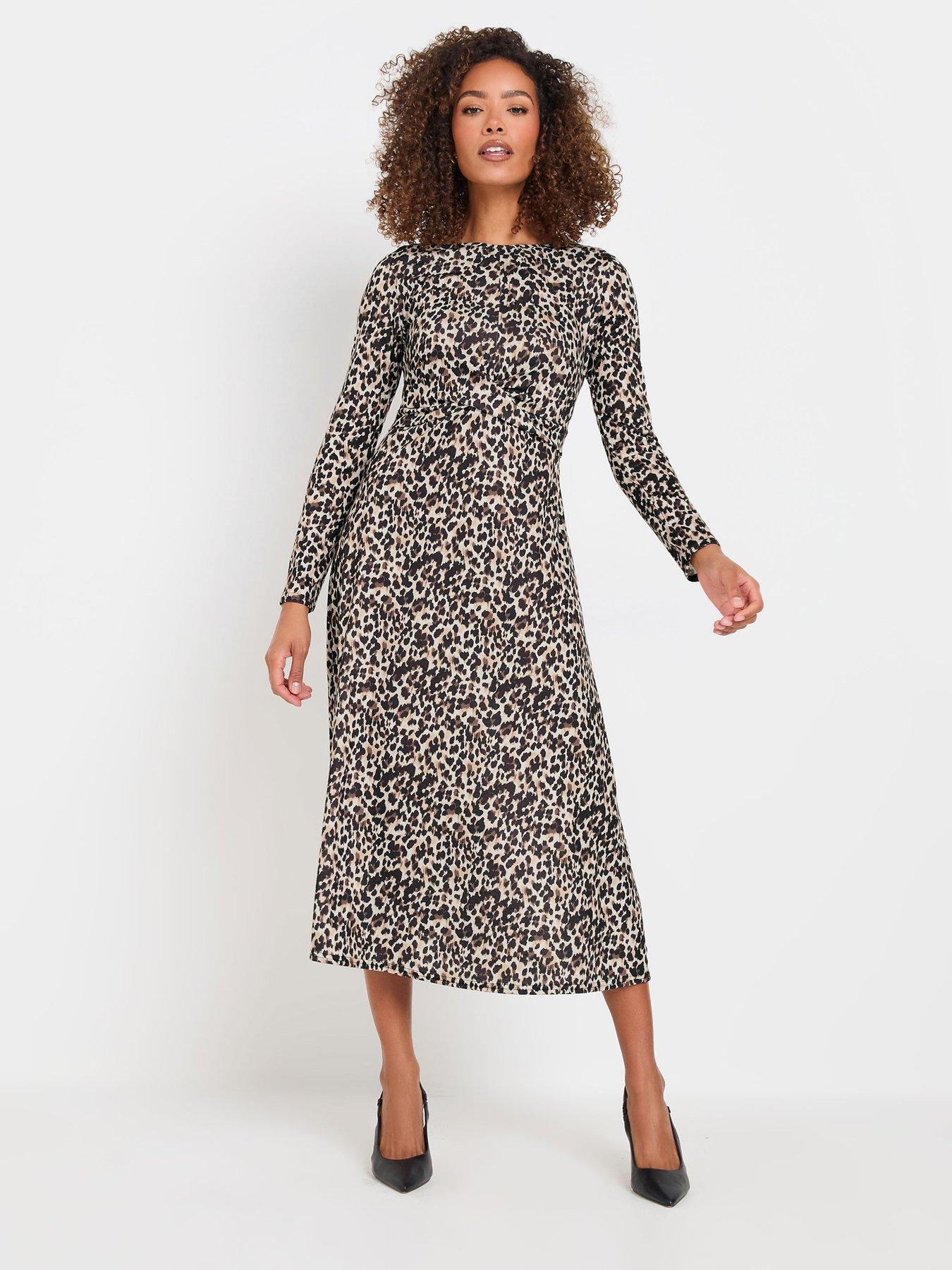undefined Animal Print Twist Front Dress - Brown
